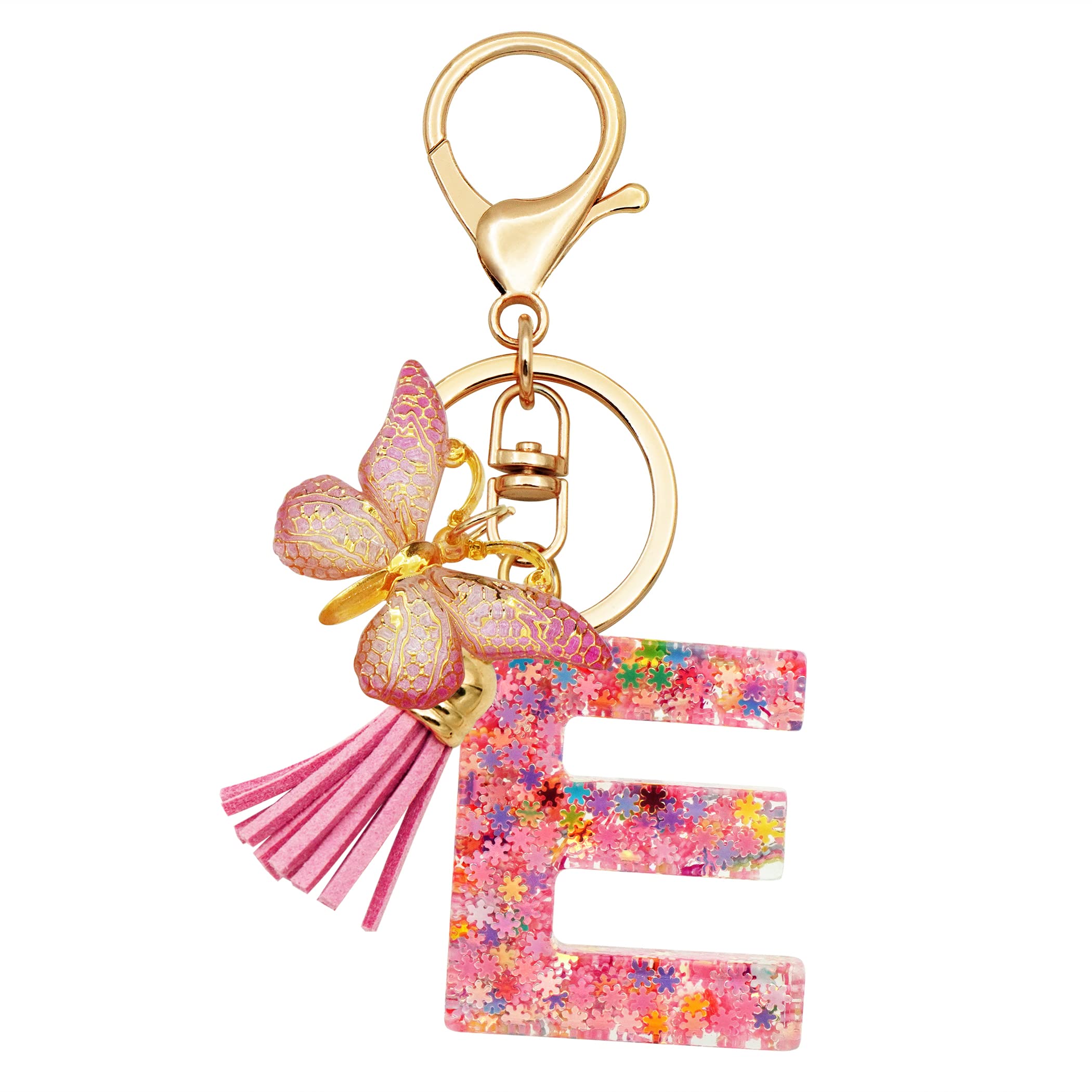 TTYY Initial Letter Keychain for Women Gift for Young Teenage Girl Gifts for Christmas to Mom Daughter Pink tassel