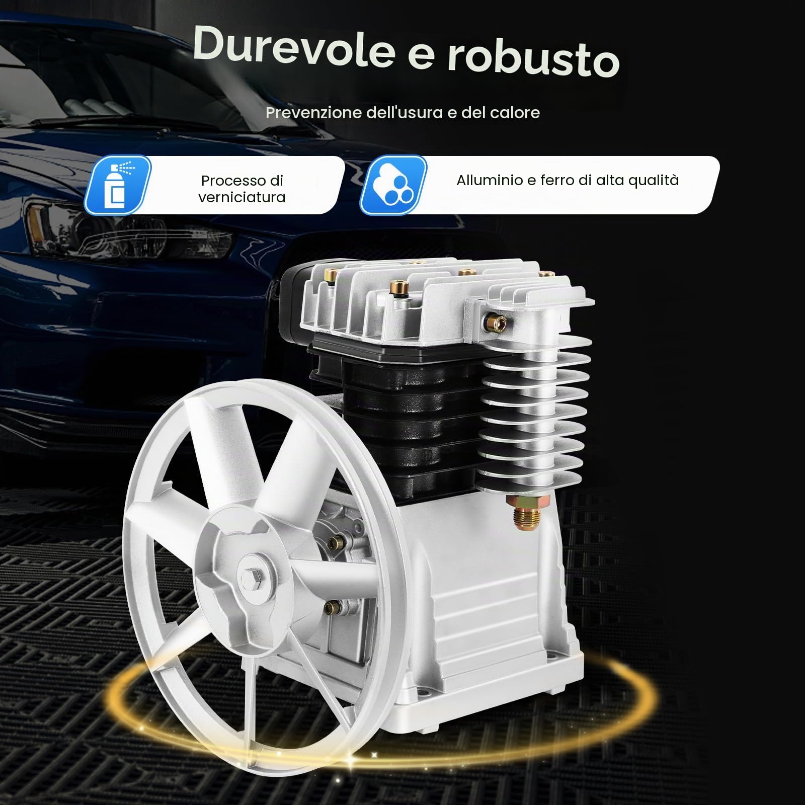 3 CV, testa del compressore d'aria a due cilindri, testa del compressore d'aria, con silenziatore filtro dell'aria, portata 250 l/min, per utensili ad aria compressa, decorazione