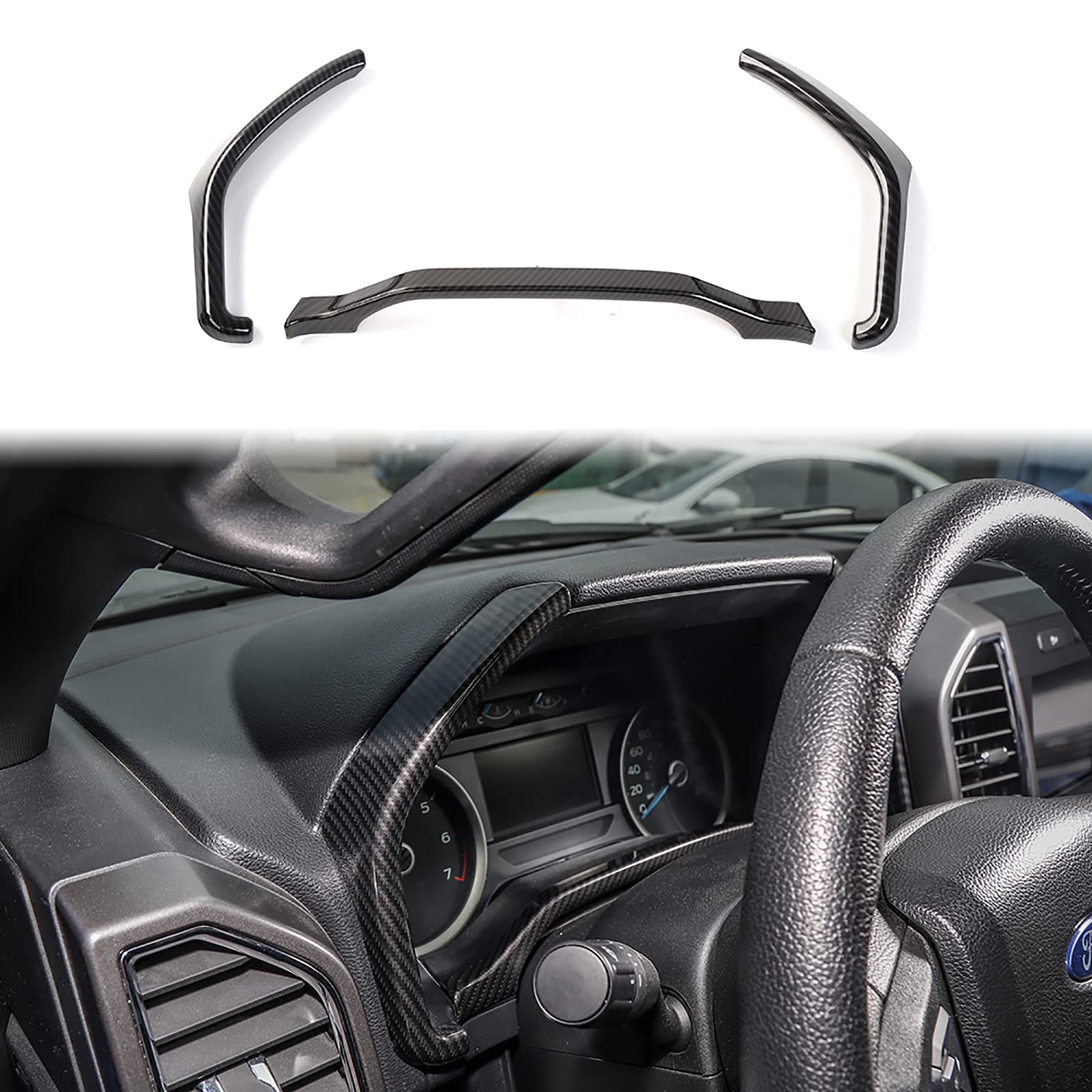 Linskip Dashboard Frame Cover Trim Compatible with 2015-2020 Ford F150 & 2017-2022 F250 F350 Super Duty, for 2018-2021 Ford Expedition, Interior Accessories(Carbon Fiber Black)