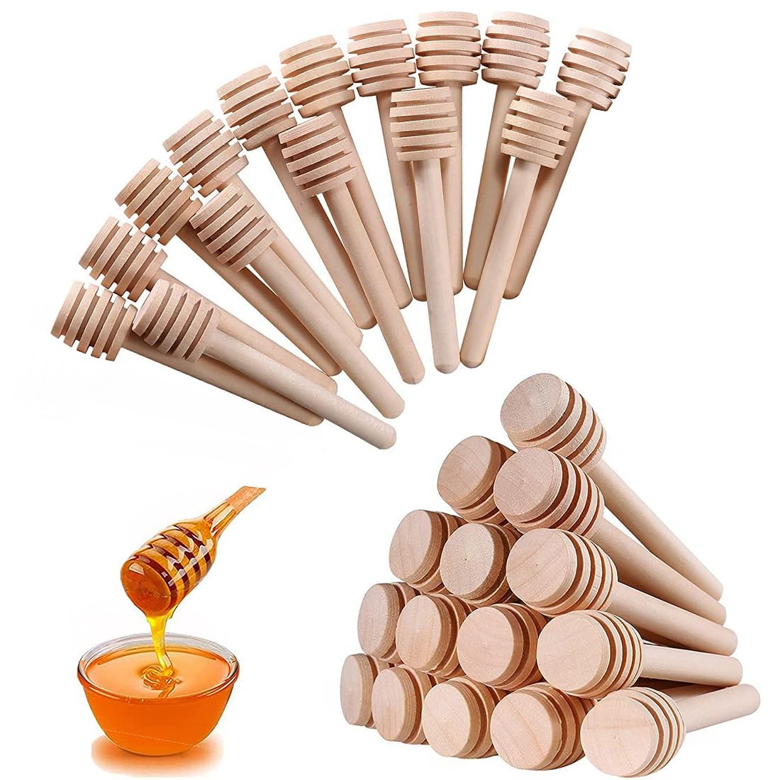 30 Spargimiele In Legno 8 Cm - Per Barattoli Di Miele, Matrimoni, Regali - Foto 10