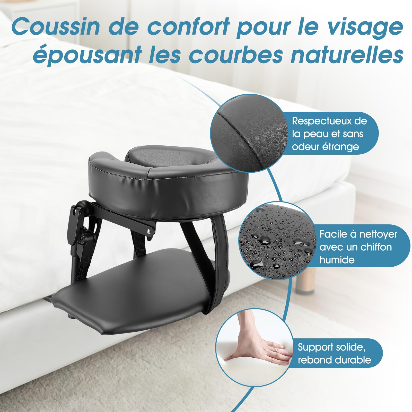 Appuie Tete Massage Pour Lit,Réglable Coussin Massage Lit Pour Table De Massage,Repose-Tête Remplacement Oreiller En Forme De U Universel Pour Lits De Beauté Avec élastiques