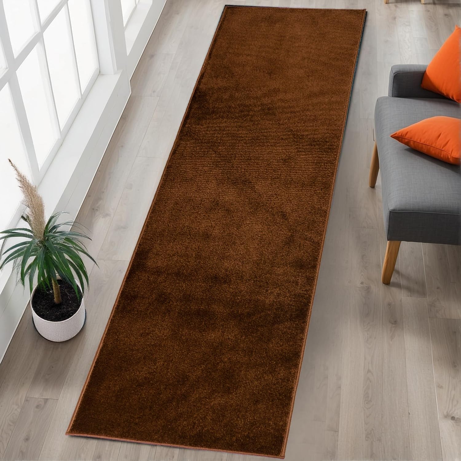 RugStylesOnline Solid Brown Runner