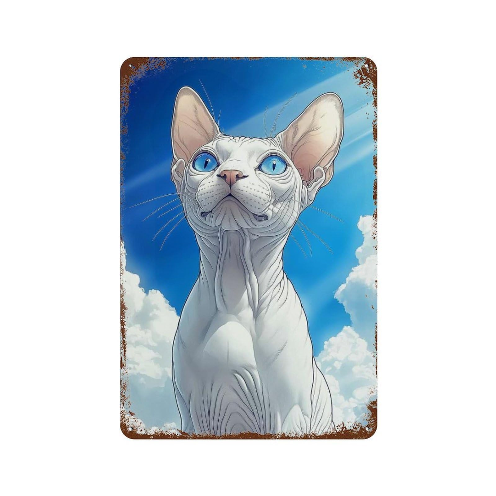 Rust Effect Sphynx Cat Portrait Vintage Rust Metal Sign 11.8"x7.9", Farmhouse Wall Decor for Basement, Hobby Room And Garage Decor