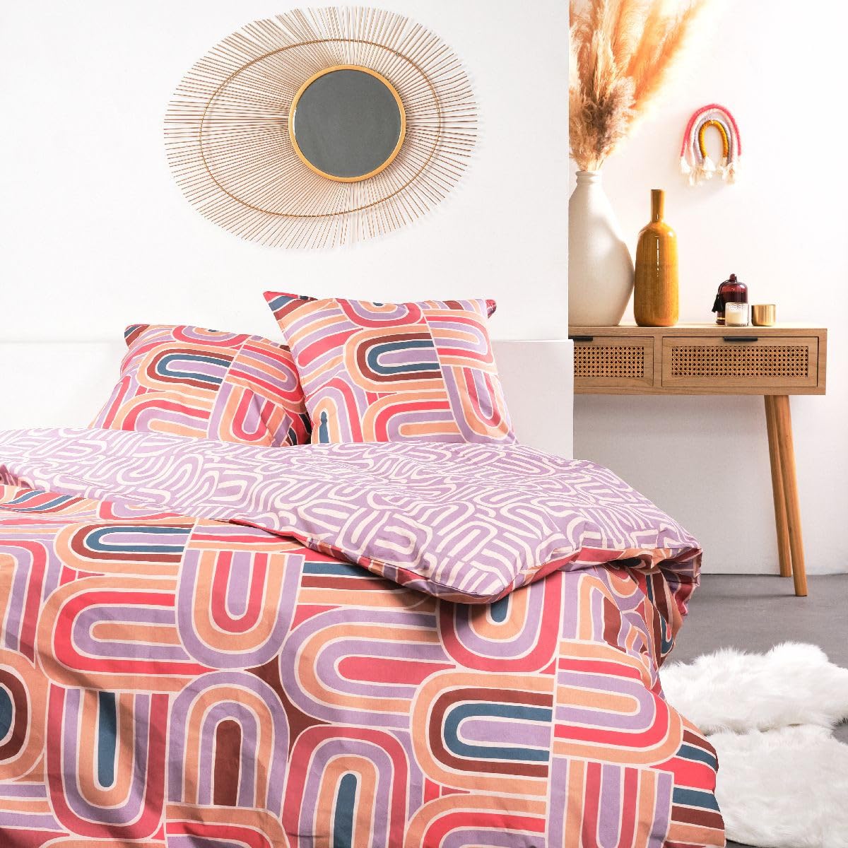 TODAY Sunshine Geometric Print Cotton Double Duvet Cover Set – Multicoloured – 220 x 240 cm