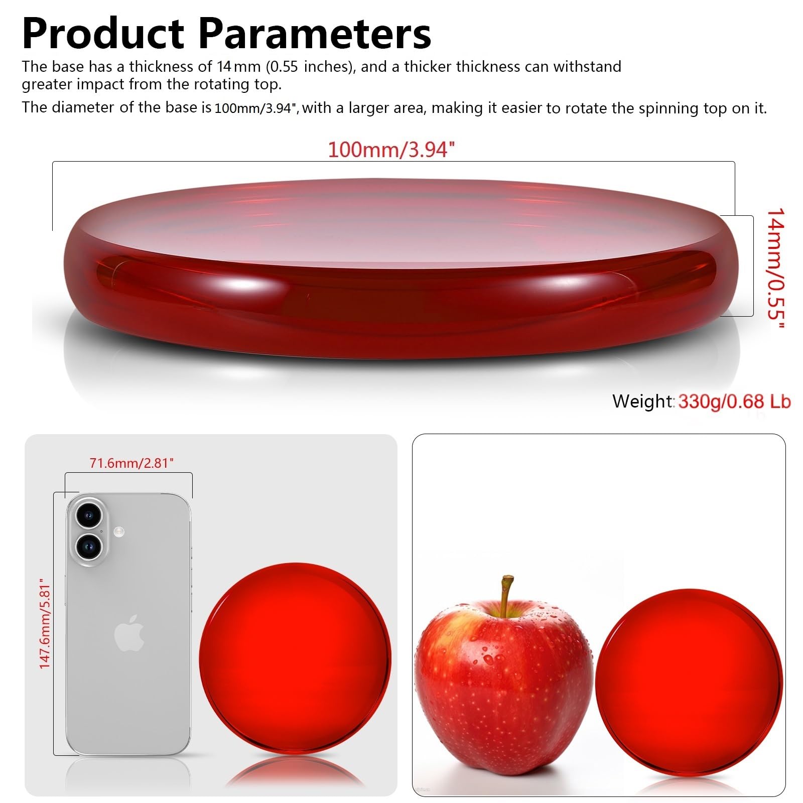 Optical Glass Spinning Top Base, Double-Concave Crystal, Diameter 100 mm (3.94"), Thickness 14 mm (0.55"), Smooth - Image 2