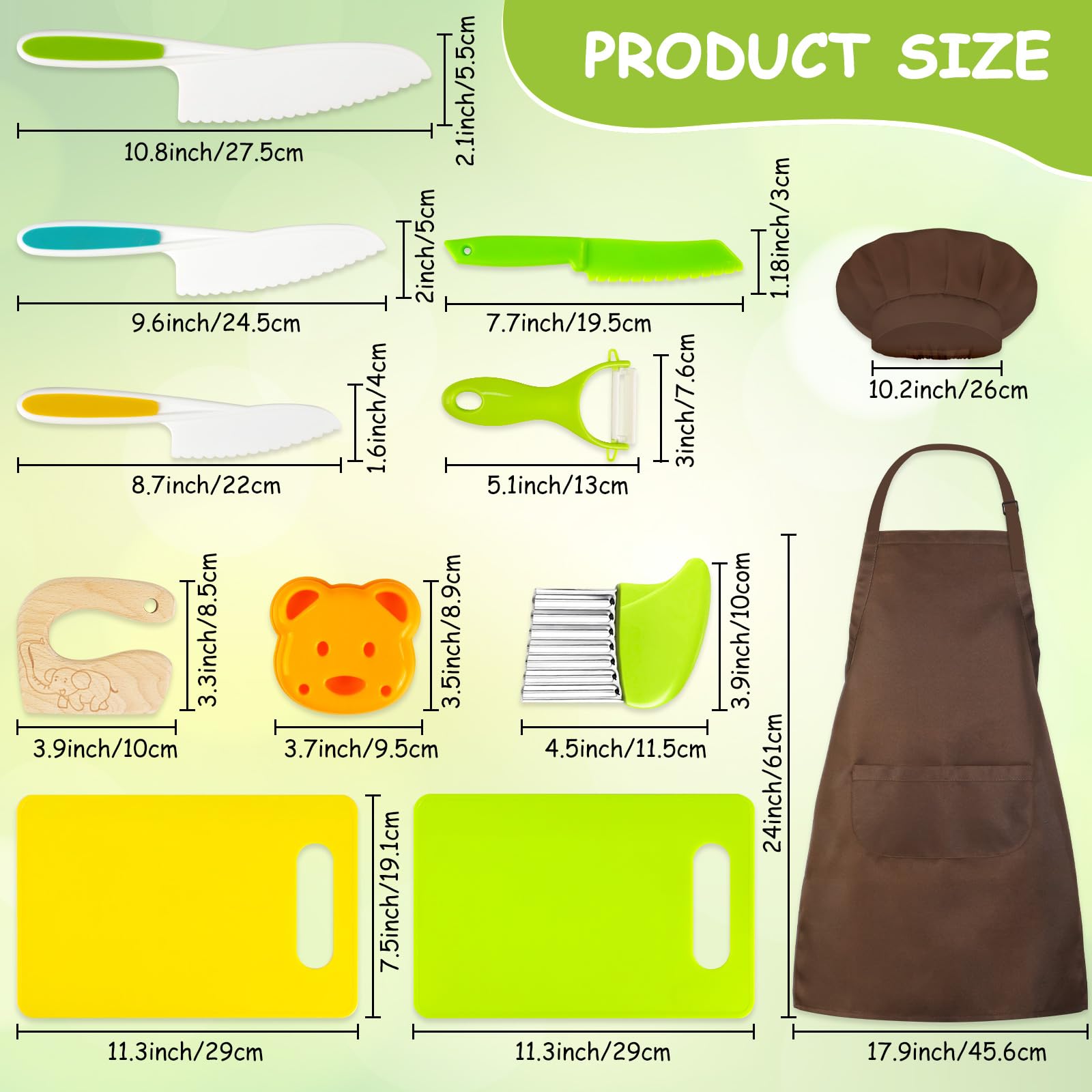 12PCS Kids Knife Set for Real Cooking with Kids Apron, Kids Cooking Sets Real, Toddler Kitchen Tools with Kids Cutting Board and Knife Set, Toddler Cooking Set for Girl Boy