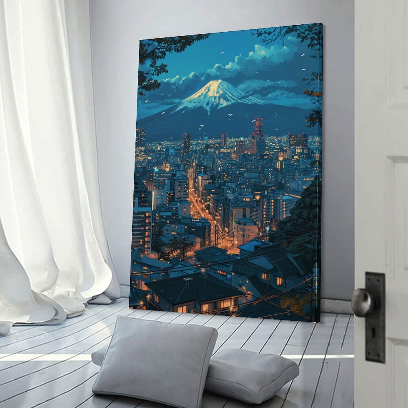 Amazon.co.jp: 絵画 富士山を望む都会の夜景インテリア 絵画 美しい