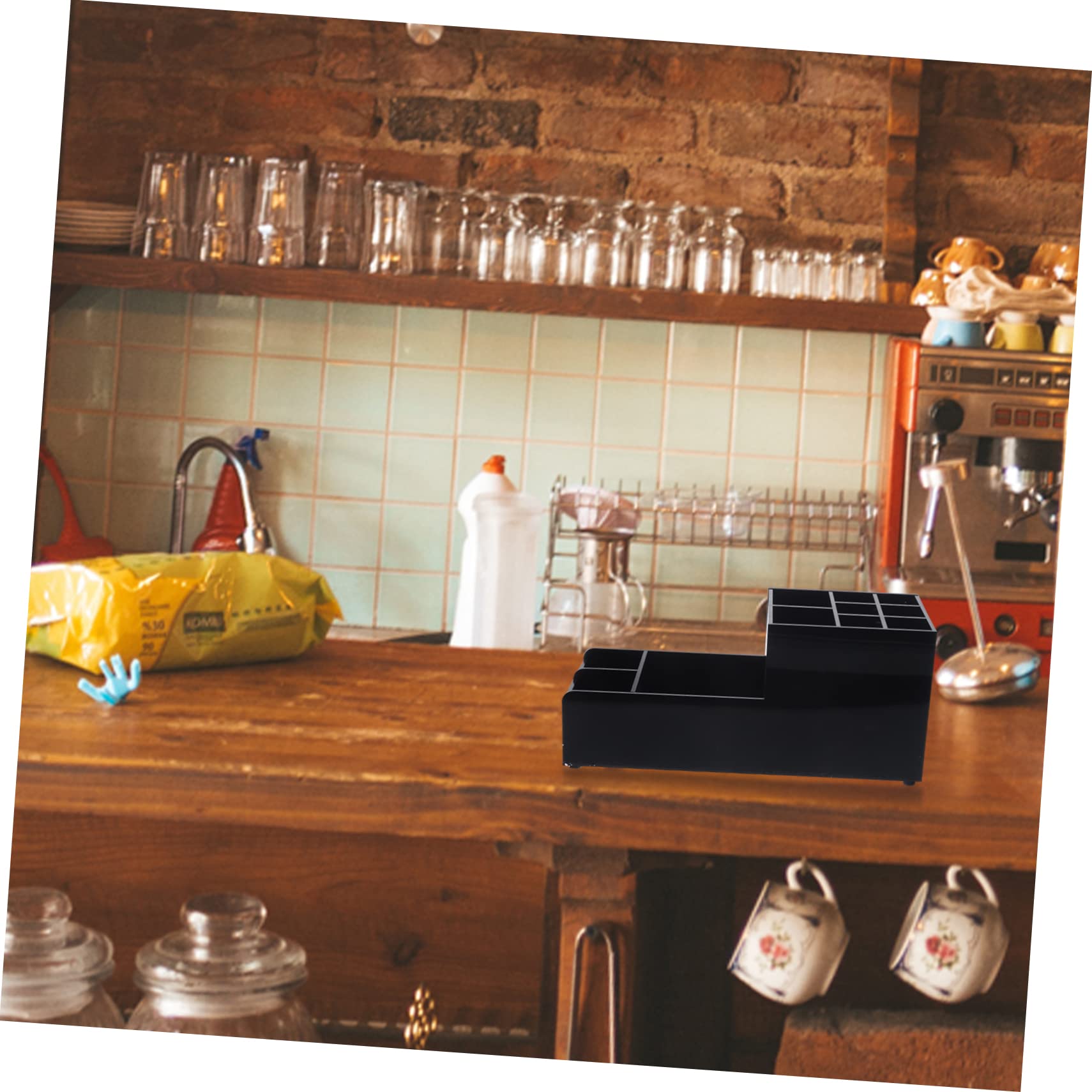 Dispensador de Servilletas de Bar con 11 Compartimentos Acrílico Negro | Diseño Dividido para Escritorio, para Estación de Café de Oficina y Organización de Mesa, 1 Pieza