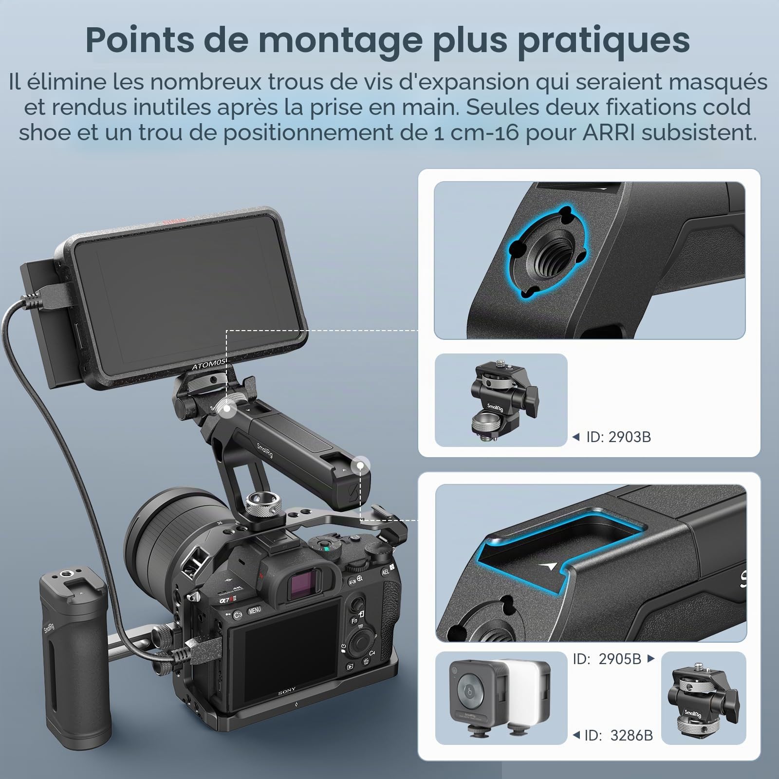 SMALLRIG Poignée Supérieure Légère avec Broches de Positionnement 3/8"-16 pour Arri, Petite Poignée Supérieure pour Appareil Photo, Poignée en Plastique Technique Haute Résistance - 4757