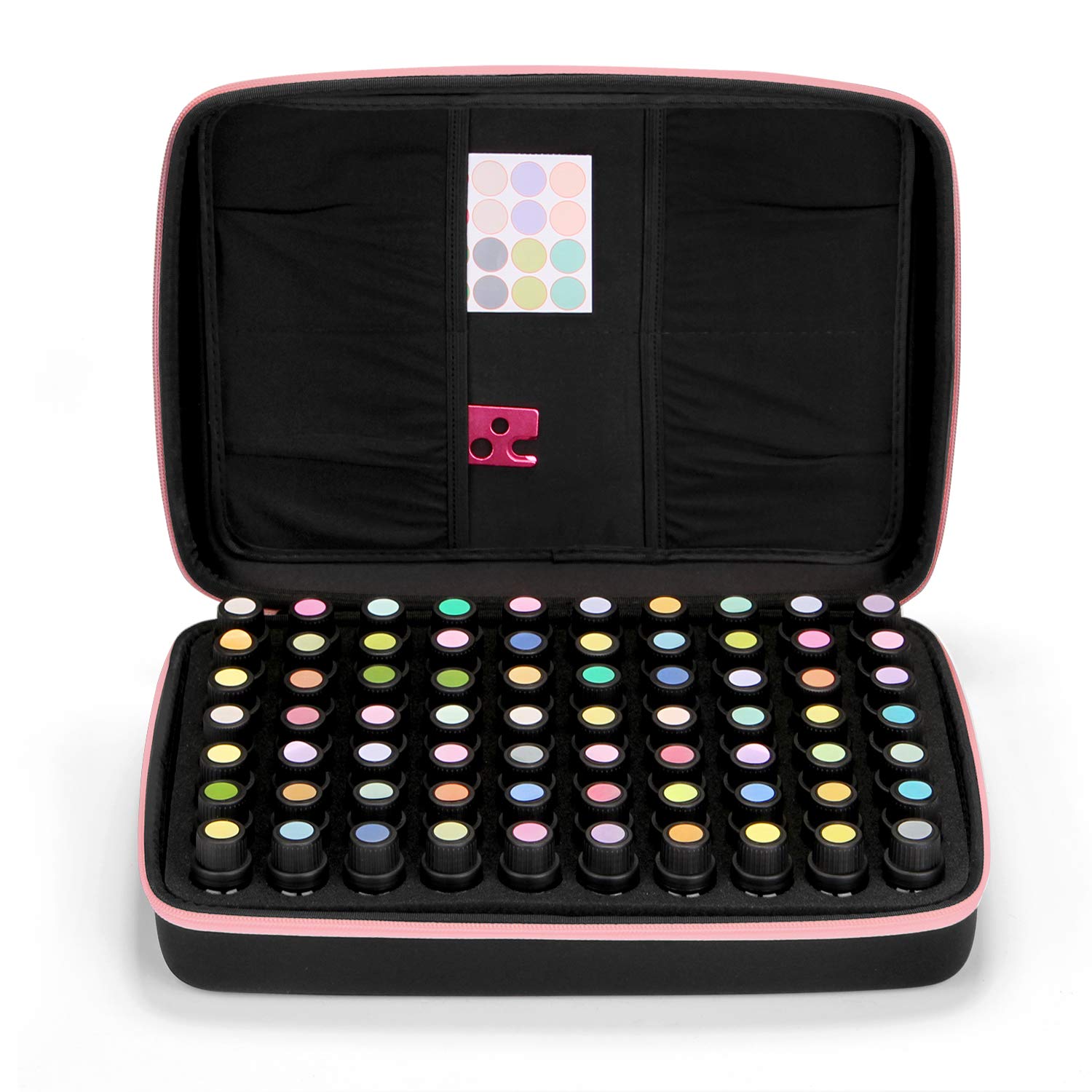 FITNATE Bolsa de Almacenamiento de Aceites Esenciales para Aceites Esenciales de 5 ml, 10 ml, 15 ml, 70 Botellas, Maletin Aceites Esenciales, Estuche de Viaje de Aceites Esenciales, Resistente, Rosa