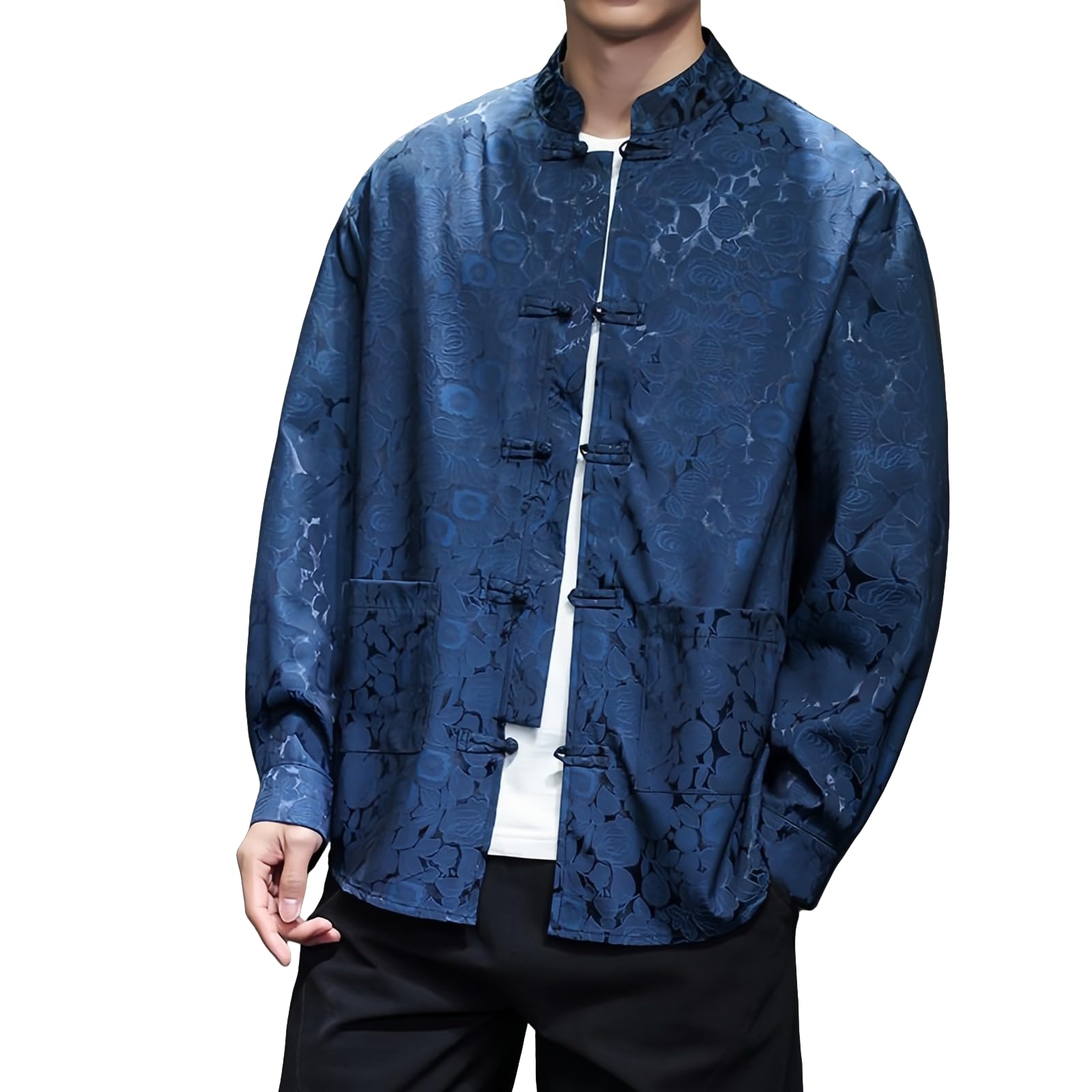 WQHANFU Mens Chinese Traditional Shirt and Tang Suit Men with Silk Embroidery Kung Fu Shirt Men Shirts Casual