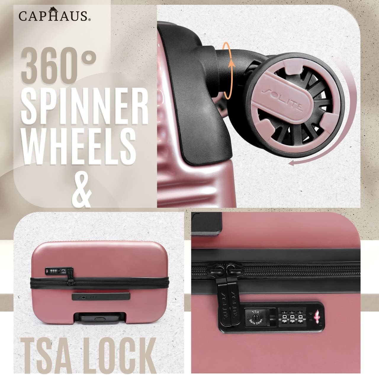 review CAPHAUS Hardside Expandable Luggage with Spinner Wheels, 3-Piece Set Hardshell Suitcase, Lightweight Durable Luggage Sets (22/26/29), Airline Approved Size, Ideal For Traveling, Rose Gold