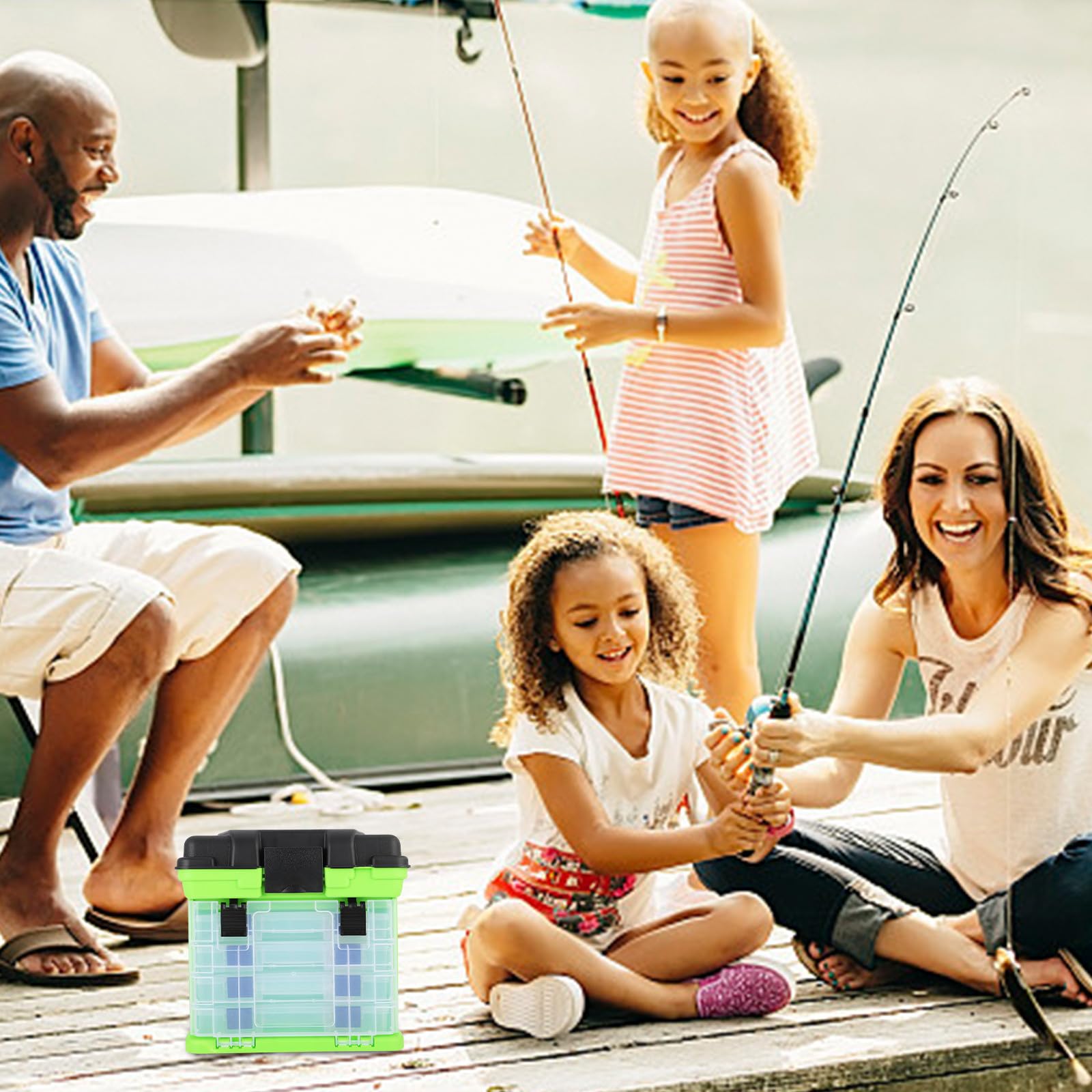 Boîte de Pêche en Plastique Vert 4 Couches, Grosse Capacité, Protection des Outils, Forte Résistance, Pêche en Mer et Rangement des Petits Accessoires