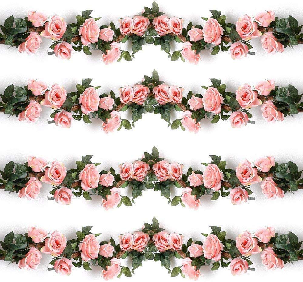 Ancokig Rosas Artificiales, guirnaldas de Rosas Falsas, Flores de Seda, Colgantes de Plantas Artificiales para Hotel, Boda, hogar, Fiesta, jardín, decoración de Arco (2 Unidades, 9 Flores, Rosa)