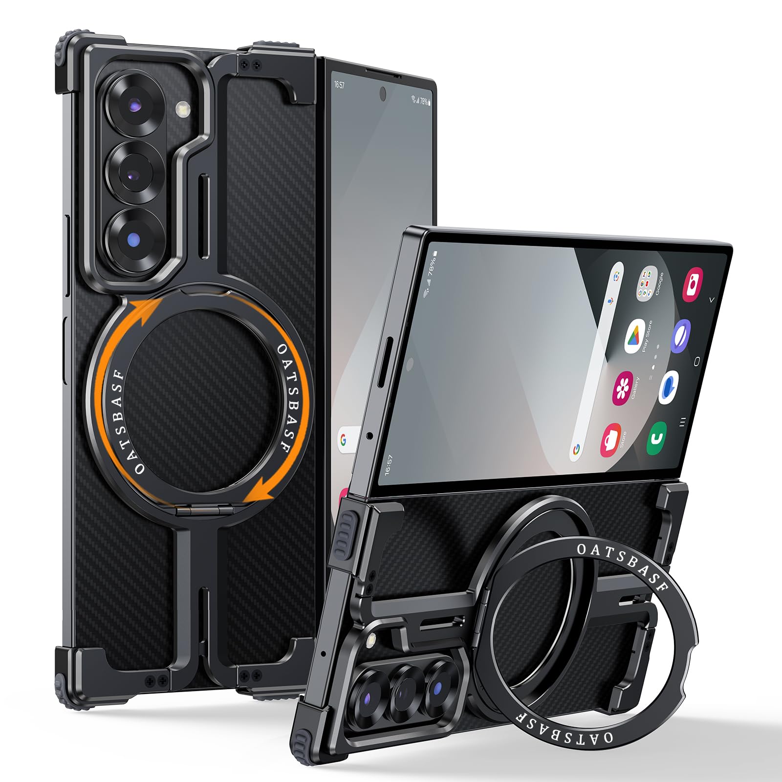 OGRANEE Metal Frameless for Samsung Galaxy Z Fold 6 Phone Case, with Magsafe Kickstand 360°Rotatable, Bezel Less Ultra Thin Heat Dissipation for Z