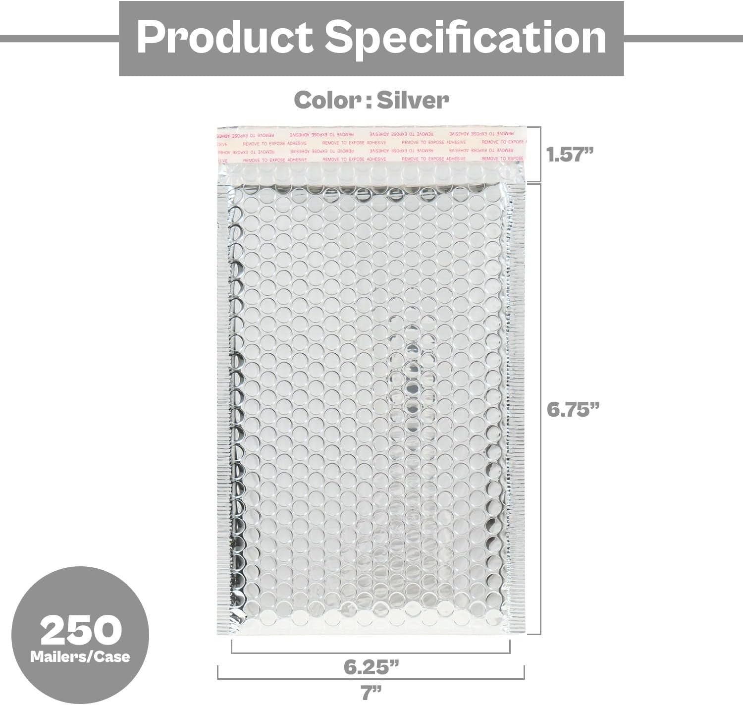 PSBM 250 PCS 6.75 x 7 Inch Silver Metallic Glamour Bubble Mailers, Self-Sealing Peel-Off Strip, Padded Envelopes for Safe and Secure Shipping