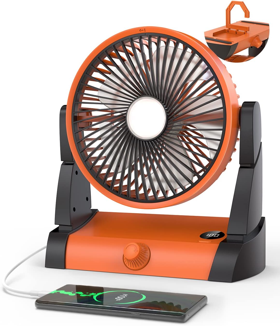 TriPole 10800mAh Battery Operated Fan with LED Light & Hanging Hook, Portable Rechargeable Tent Fan with Digital Display for Outdoor Travel Car RV Desk