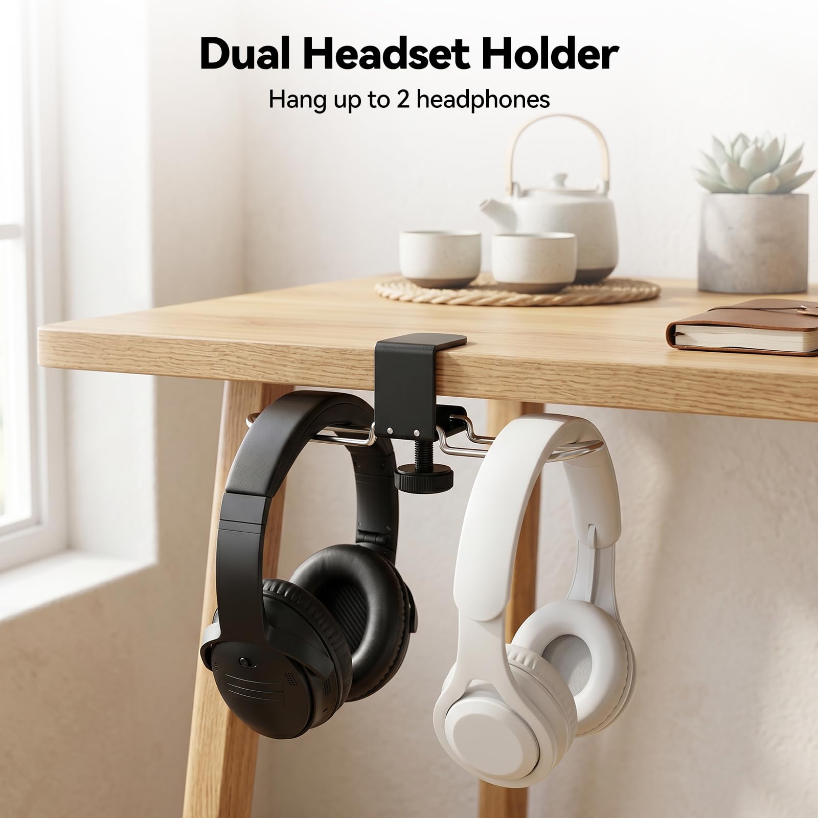 aceyoon Support de casque double crochets sous le bureau pliable en aluminium et silicone pour casque Xbox et casque de studio