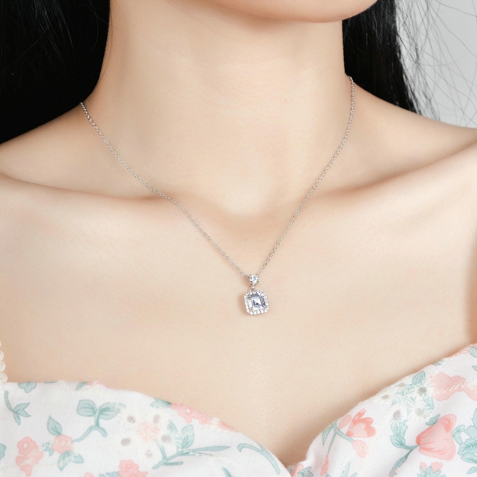 Collar para mujer de oro blanco 750 585 375 de oro auténtico, cadena colgante cuadrado de moissanita, 1 ct, collar de boda para mujer