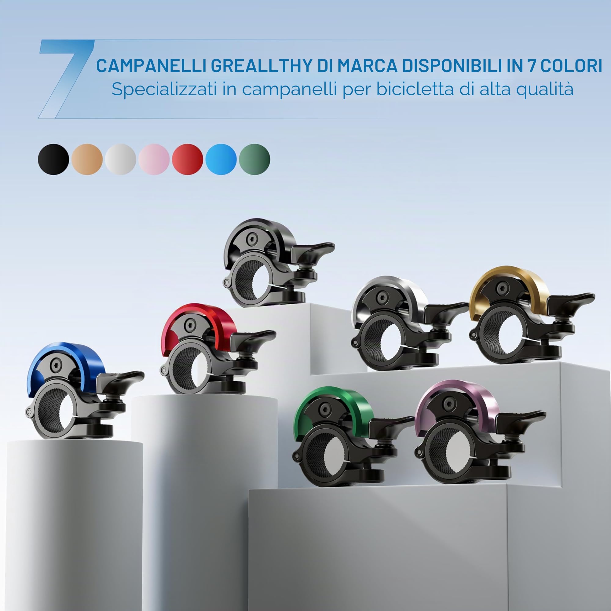 Greallthy Campanella per Bicicletta, Mini Campanello in Lega di Alluminio Super Loud, Nuovo Aggiornamento 2025 per MTB Bici da Corsa Ebike Mountainbike, Manubrio 19-25.4 mm.