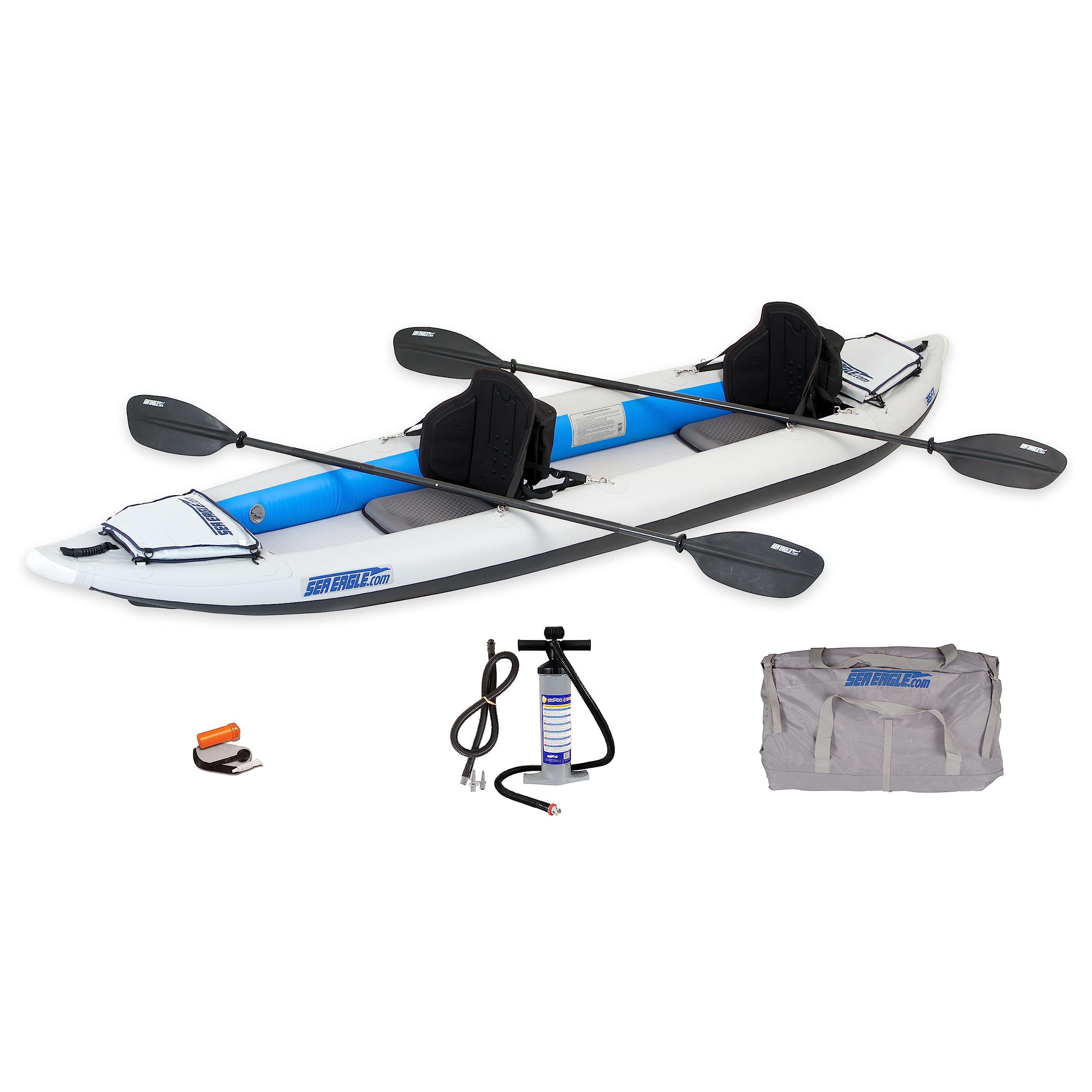 Sea Eagle 385FT Redesigned Fasttrack Inflatable Kayak 12'8" 2 Person Touring Kayak, Attached Rigid High-Pressure V-Bottom, Smoother Paddling Experience-Light Weight