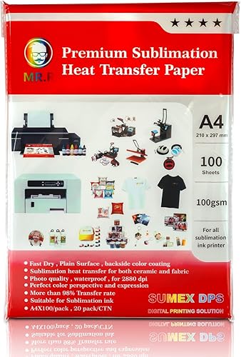 MRR Papel de transferencia de calor compatible con sublimación 353ozm A4 8268 x 11693in paquete de 100 hojas para tela de poliéster y materiales de