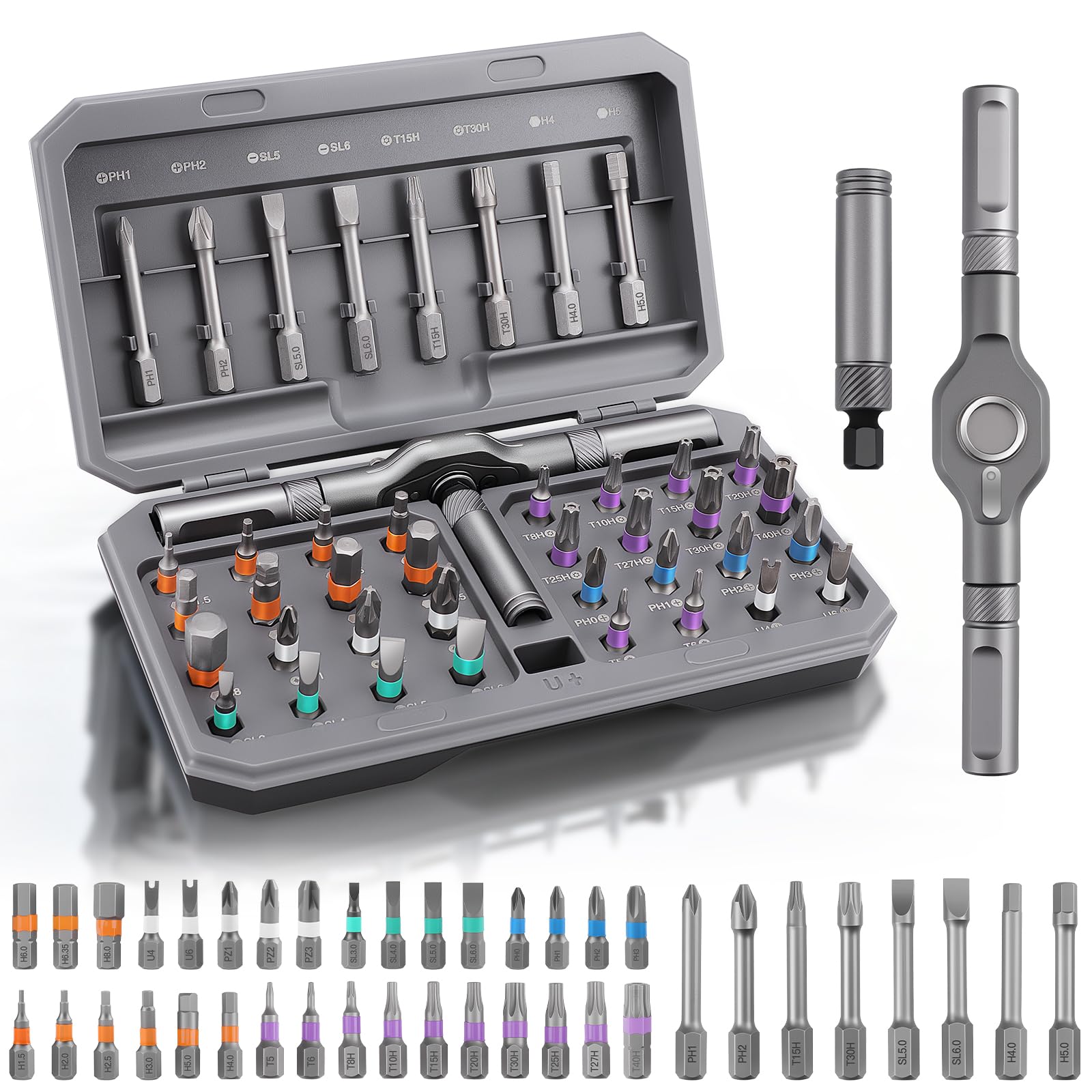 42 in 1 Magnetic Screwdriver Set, Multi Bit Ratcheting Screw Driver Set with Detachable T Handle, DIY Ratchet Screwdriver Kit with Storage Case, Repair Tool Kit for Bicycle Furniture Computer