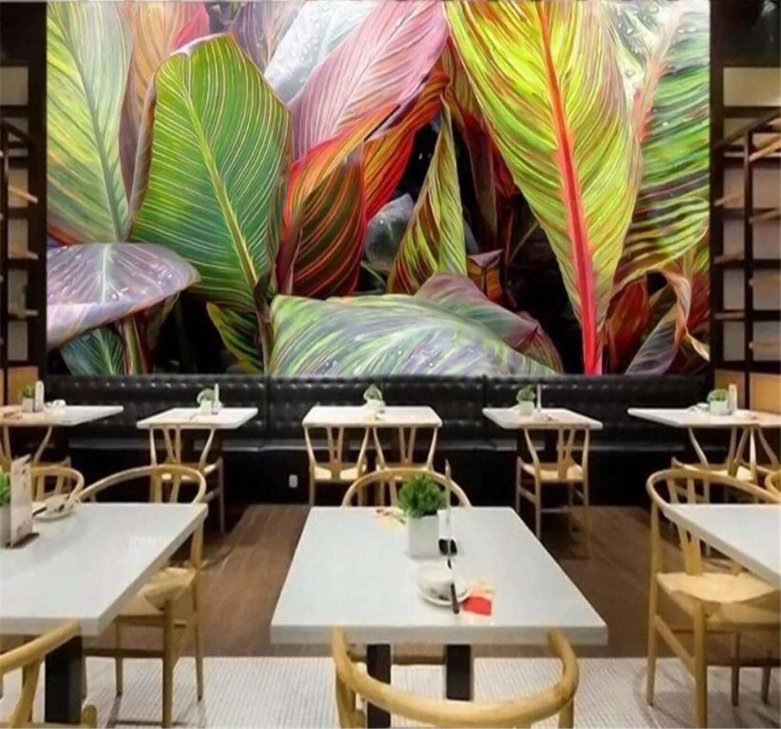 Tzxztt Hand Drawn Fresh Tropical Plants Banana Leaves Modern 3D Wallpaper Premium Textured Silk Neutral Tones Material Ideal for Living Room Bedroom-400cm×280cm