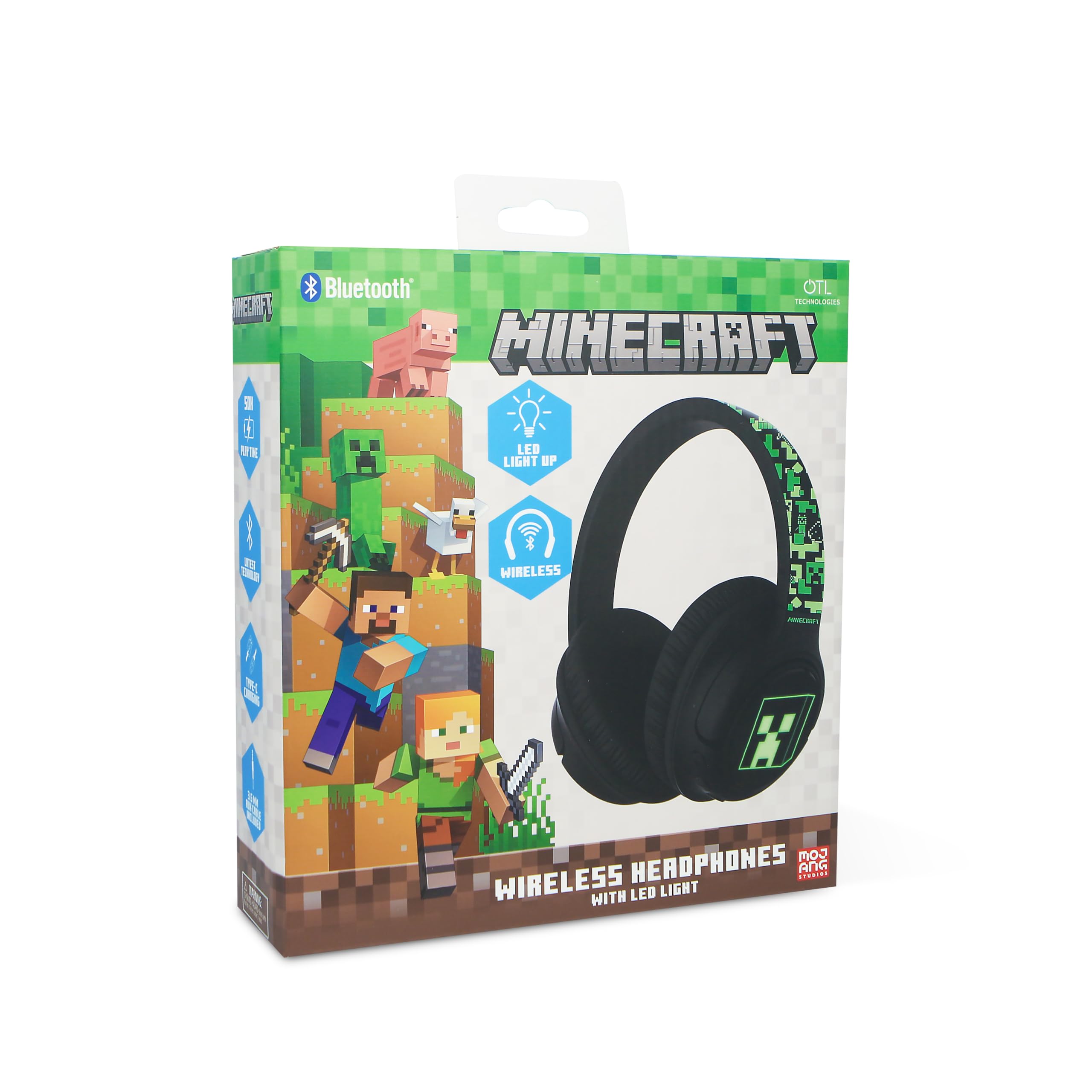 OTL Technologies Auriculares INALÁMBRICOS Minecraft Plegables con LUZ LED