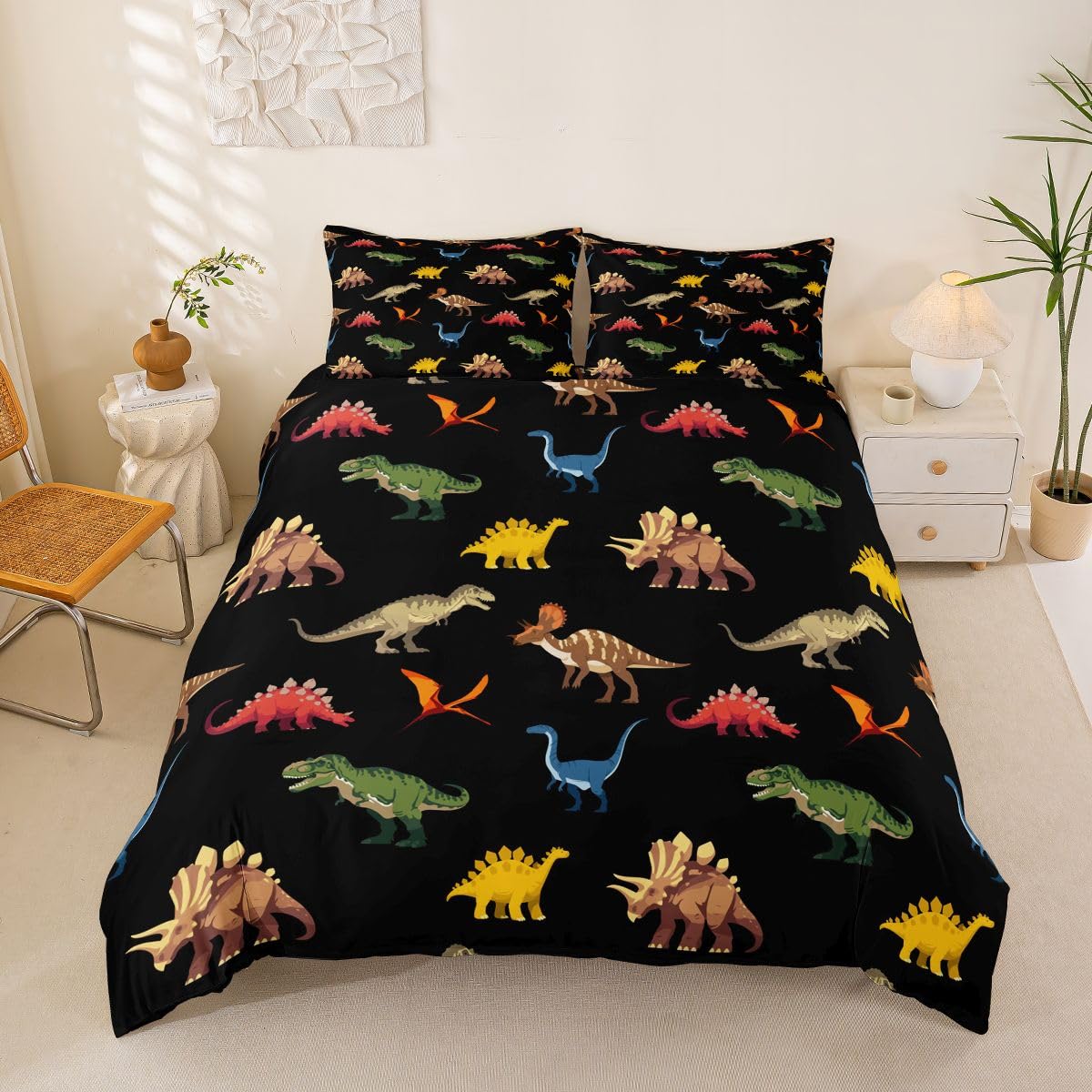 Homewish Czarny dinozaur poszewka na kołdrę super king kolorowy dinozaur zestaw pościeli śliczne śmieszne zwierzęta kreskówka poszewka na kołdrę safari dzika przyroda zestawy łóżek