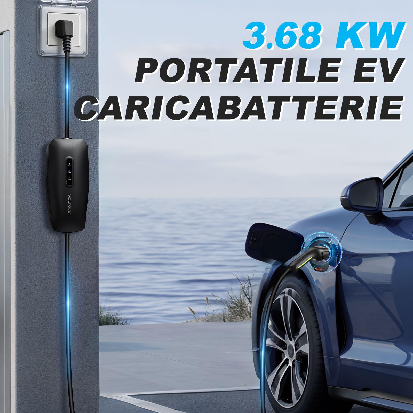 Cavo di Ricarica Tipo 2, 3,68 kW/5 m, Cavo di Ricarica per Auto elettrica, 16 A, Caricatore EV, Tipo 2, per Veicoli elettrici con Schuko monofase, IP65, Compatibile con Modello Y/3, XC60