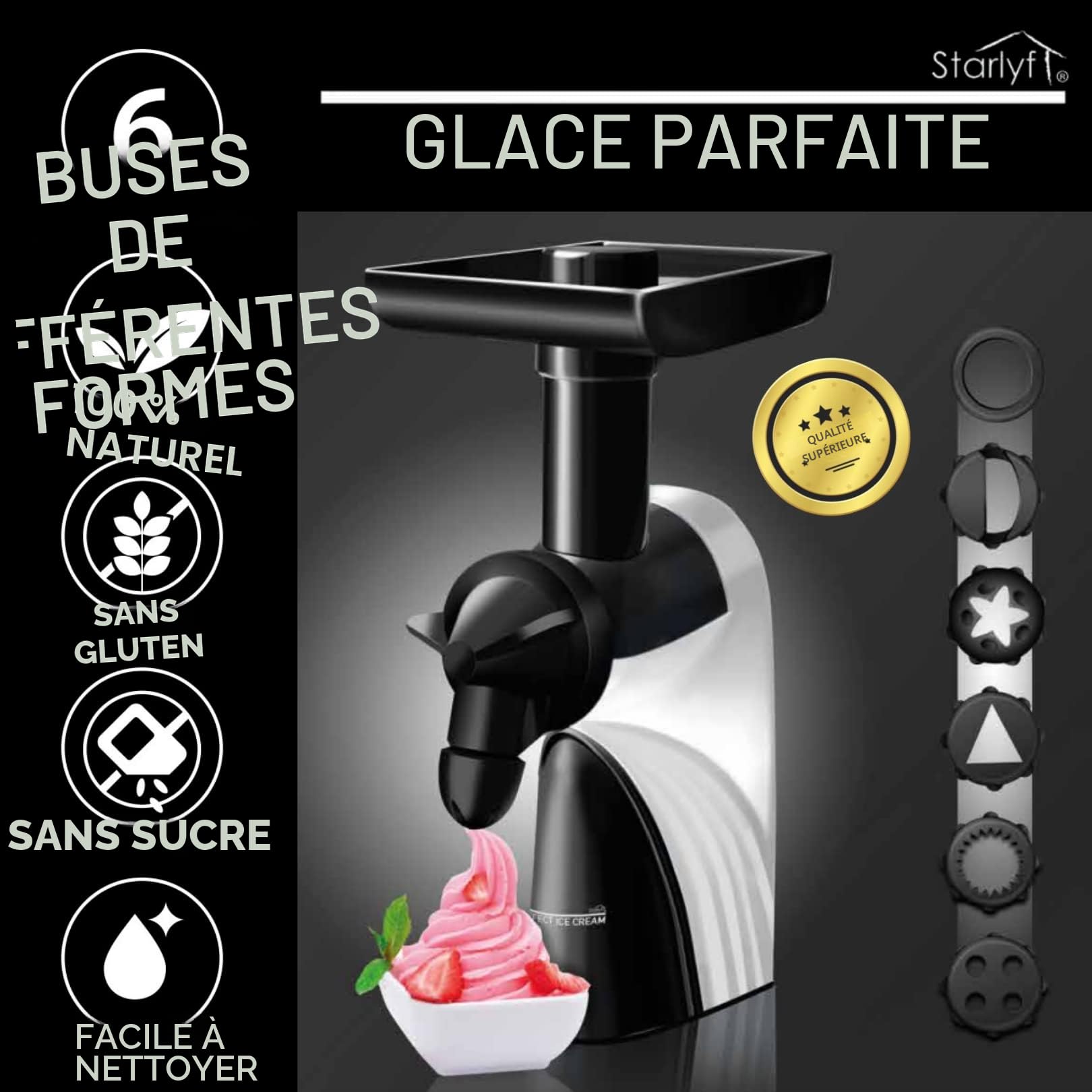 STARLYF PERFECT ICE CREAM, Machine à crème glacée aux fruits très facile à utiliser, 100% naturel, sans gluten