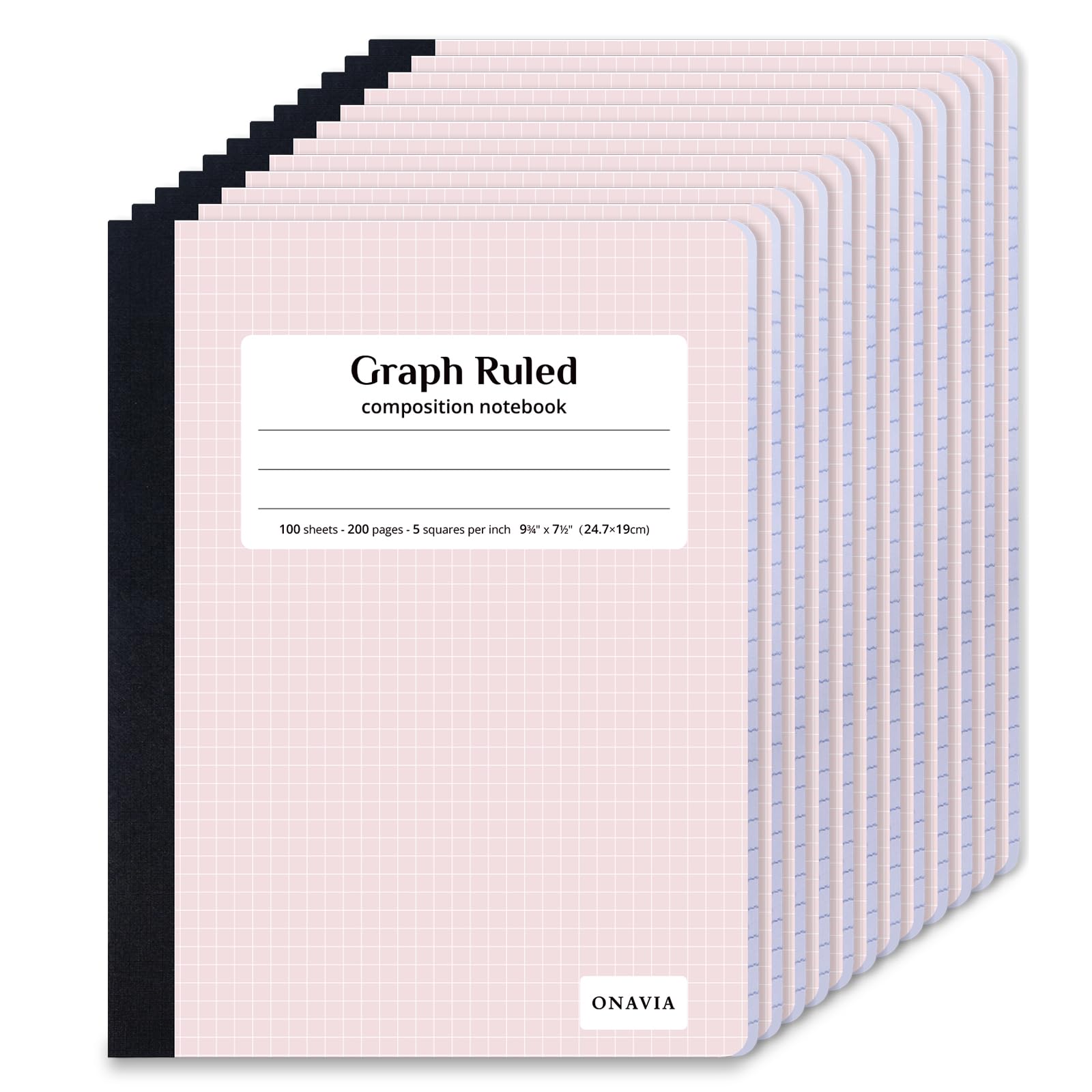 ONAVIA Quaderno a righe per composizione grafica, confezione da 12, 100 fogli, quadrupla, per classe, matematica, ingegneria, grafici, materiale scolastico, rosa