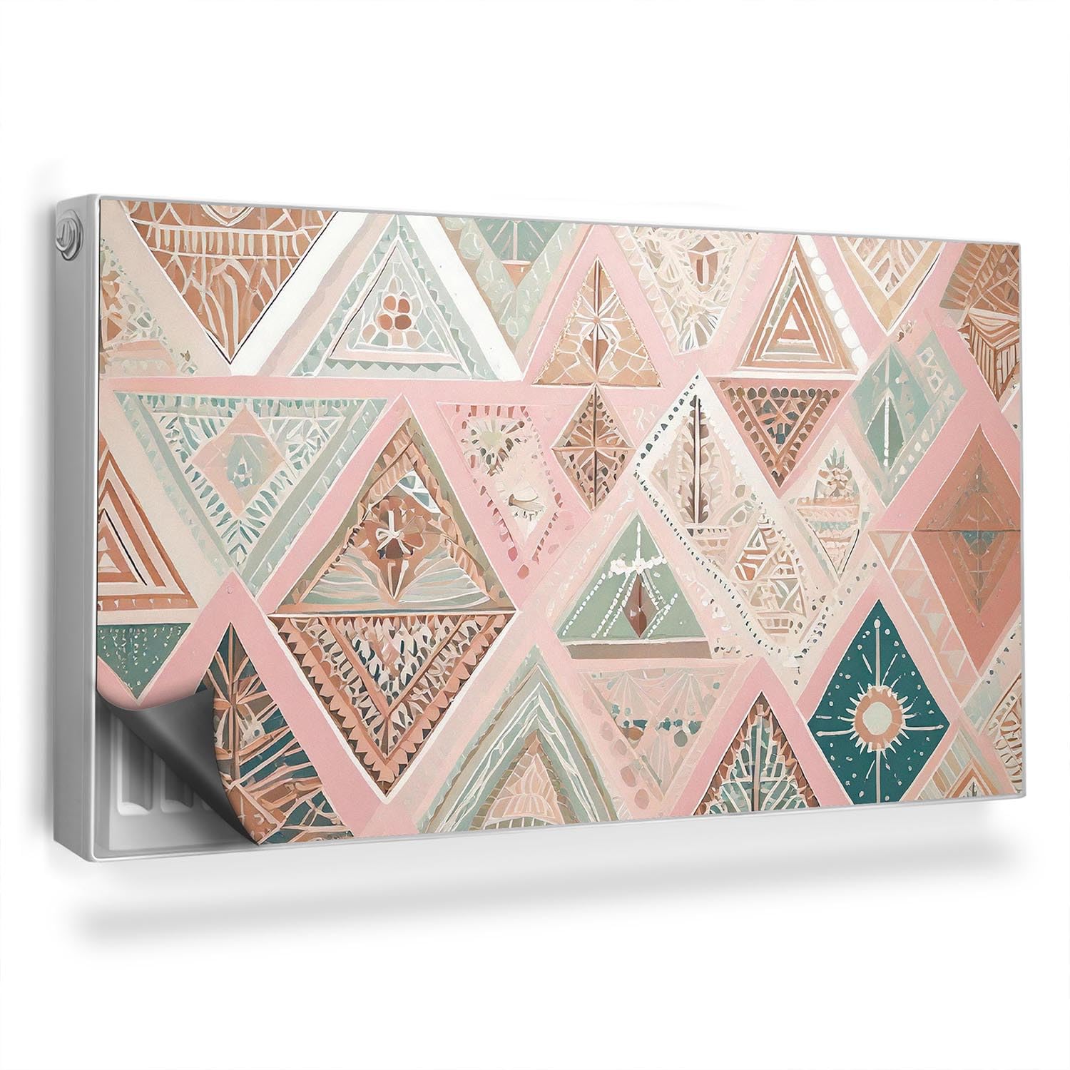 Couverture magnétique cache-radiateur 110x60 cm au motif géométrique pastels boho