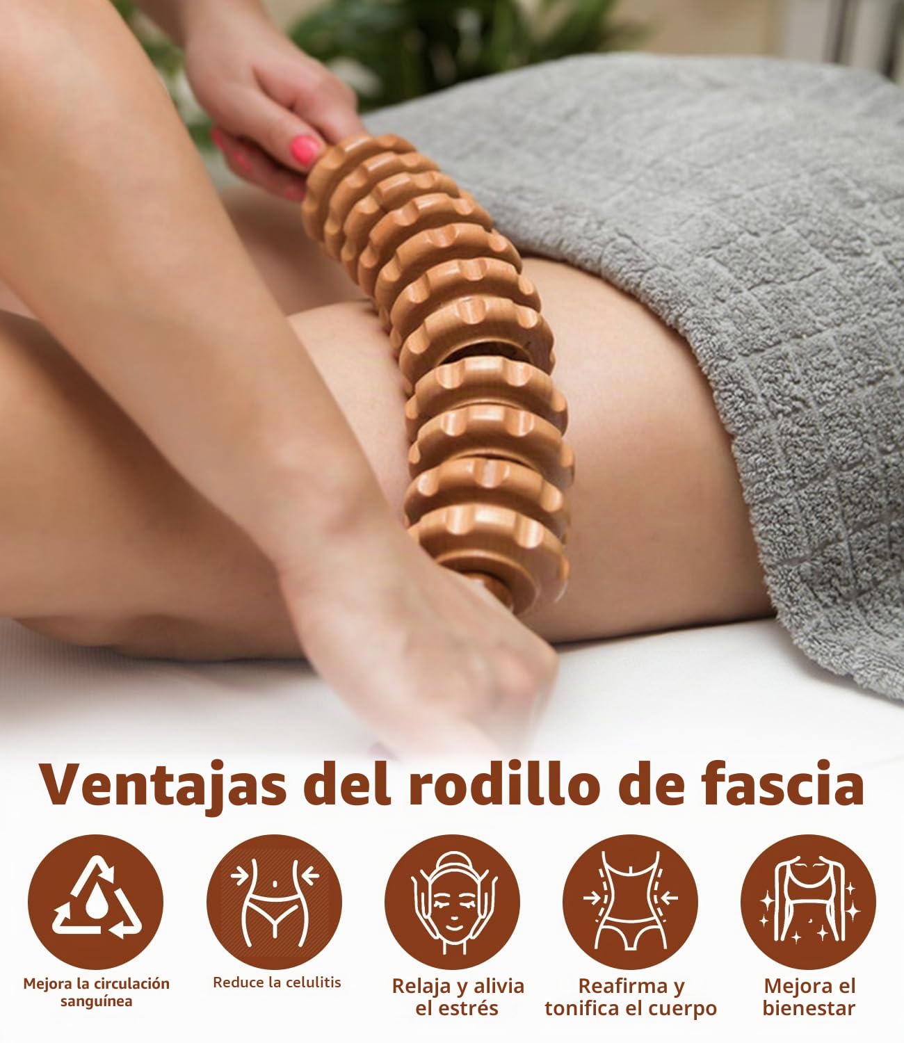 Masajeador Anticelulítico para Maderoterapia Corporal, Masajeador Celulitis Muslos, Rodillo De Fascia De Madera De Haya, Masajeador Celulitis (12 Rondas)