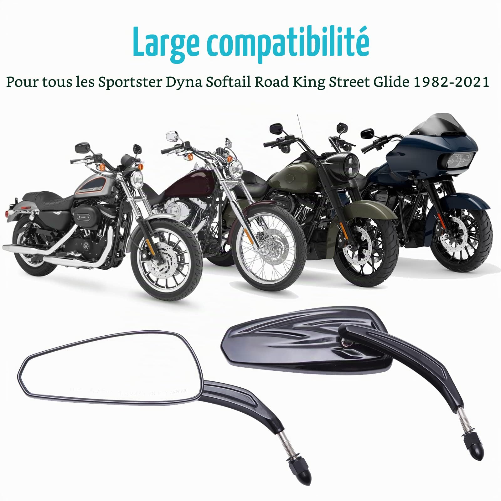 M8 8 mm Rétroviseurs moto Style unique Forme de feuille Rétroviseurs latéraux pour Softtail Slim Heritage Softail Breakout Roadster Sportster 1200