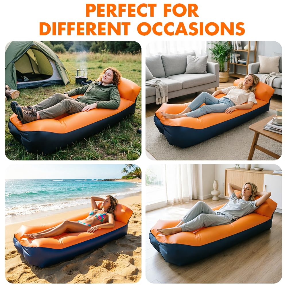 Canapé Gonflable, 230 x 70 cm Hamac Gonflable, Imperméable Canapé Gonflable Camping avec Un Sac de Transport Confortable Portable Idéal pour Le Camping, la Plage, Le Parc et Les Voyages