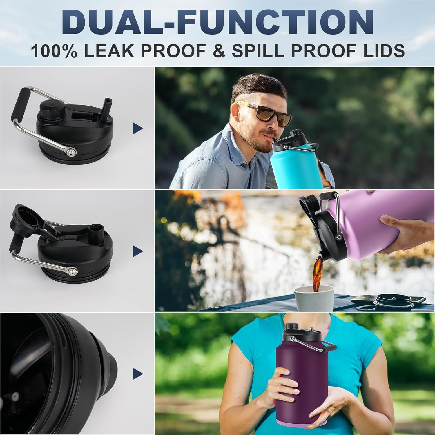 Tronco 1 Gallon Water Bottle, 128 oz Large Stainless Steel Triple Wall Vacuum Insulated Water Jug with Straw Lid and Spout, Keep Cold 48 Hrs, Top Handle, Leak Proof, Wide Mouth, Sweat Proof, BPA Free - Image 2