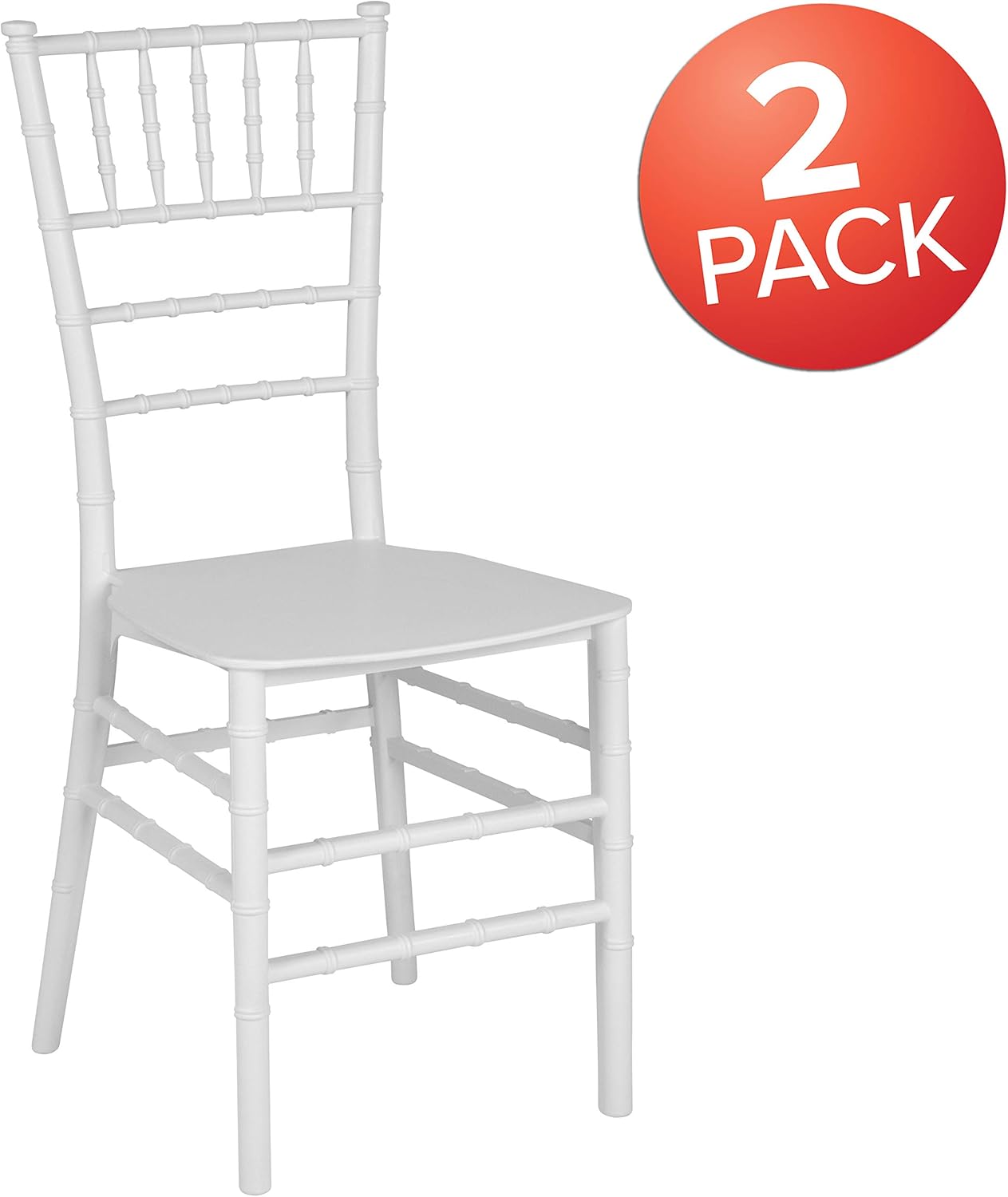 BizChair 2 Pack White Stackable Resin Chiavari Chair - Banquet and Event Furniture