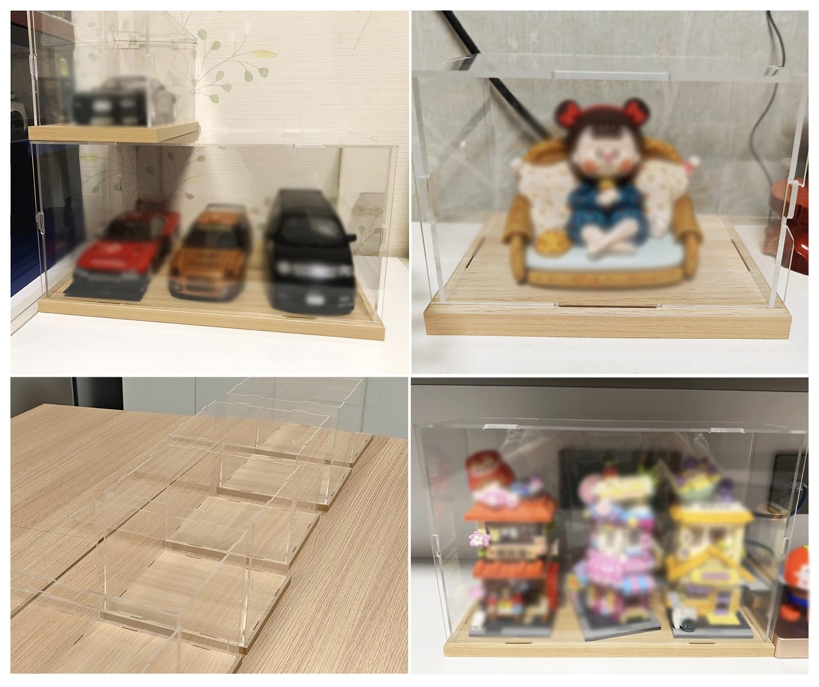 Vitrina Expositora Vitrina de Acrílico con Base de Madera a Prueba de Polvo, Contenedores Cuadrados de Almacenamiento Impermeables para Exhibición(40x30xH25cm/16x12x10in)