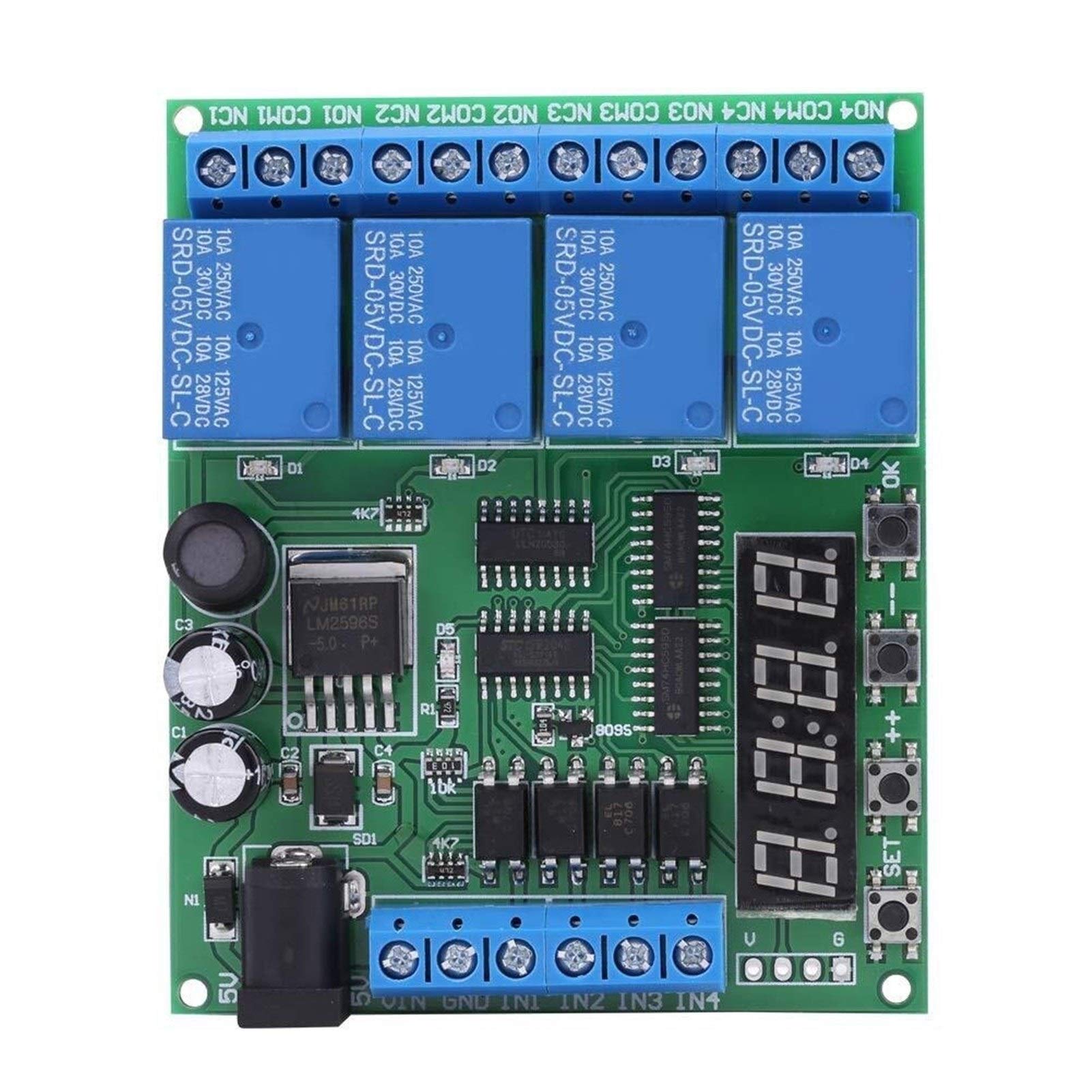 YJYGR Delay Time Module, 3 Modes Functional Timer Relay DC 6.5-25V DC 5V Operating Voltage 4 Channel Multifunction Time Relay Switch Module