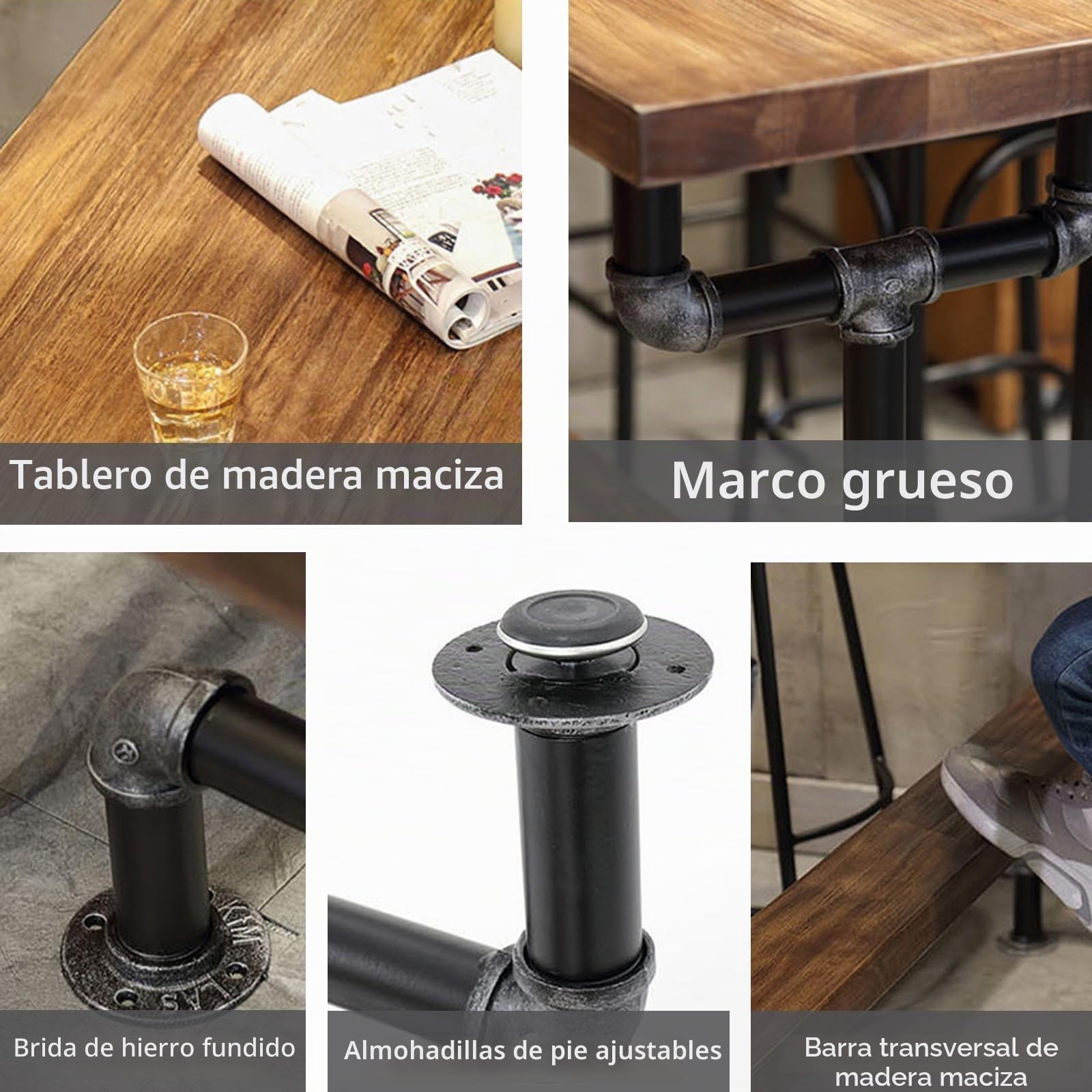 Barra mesa de comedor industrial de madera maciza Barra terraza Mesas Altas De Bar Mesa de bar de patio estrecha Barra de madera mesas altas y estrechas base metálica mesa alta cocina Sin taburete(150
