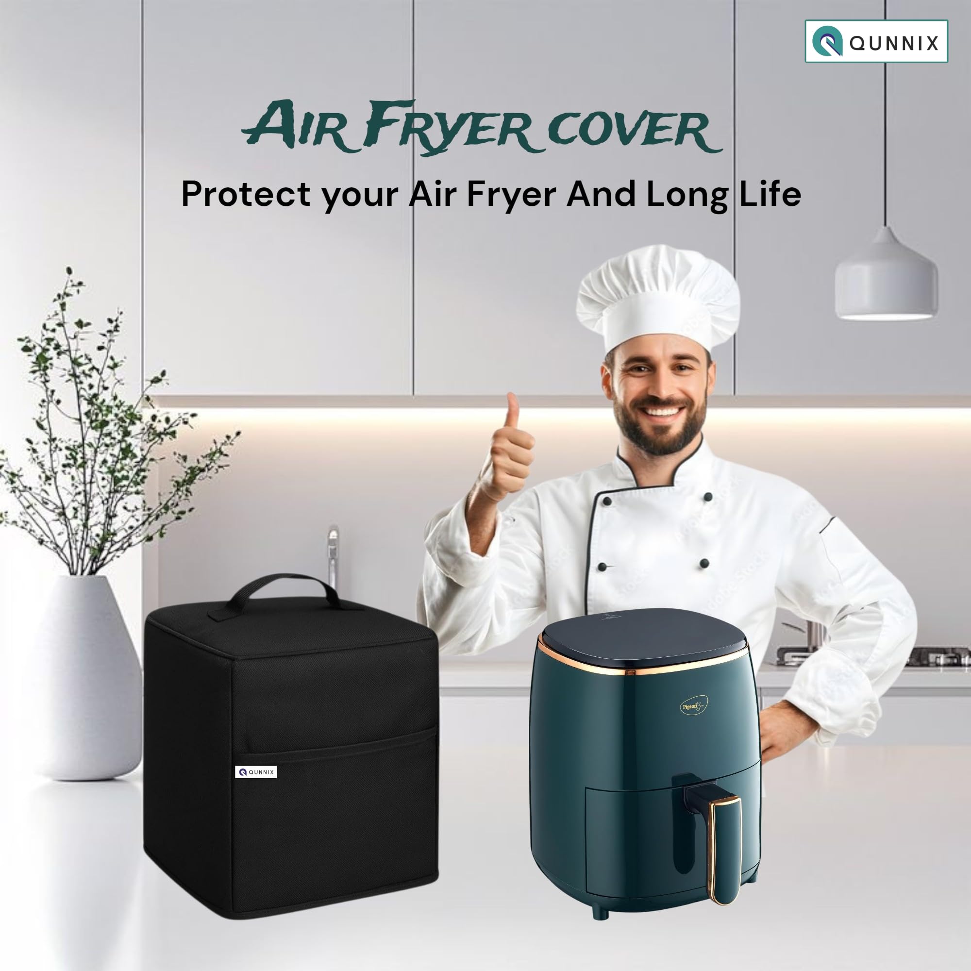 Dustproof & Waterproof Washable Air Fryer Cover for Pigeon 4.2 Liter | Kitchen Appliance Protector with Handle & Pocket | For Everyday Use Man & Woman | Perfect Fit (24x31x31) – Black — Amazon image 2