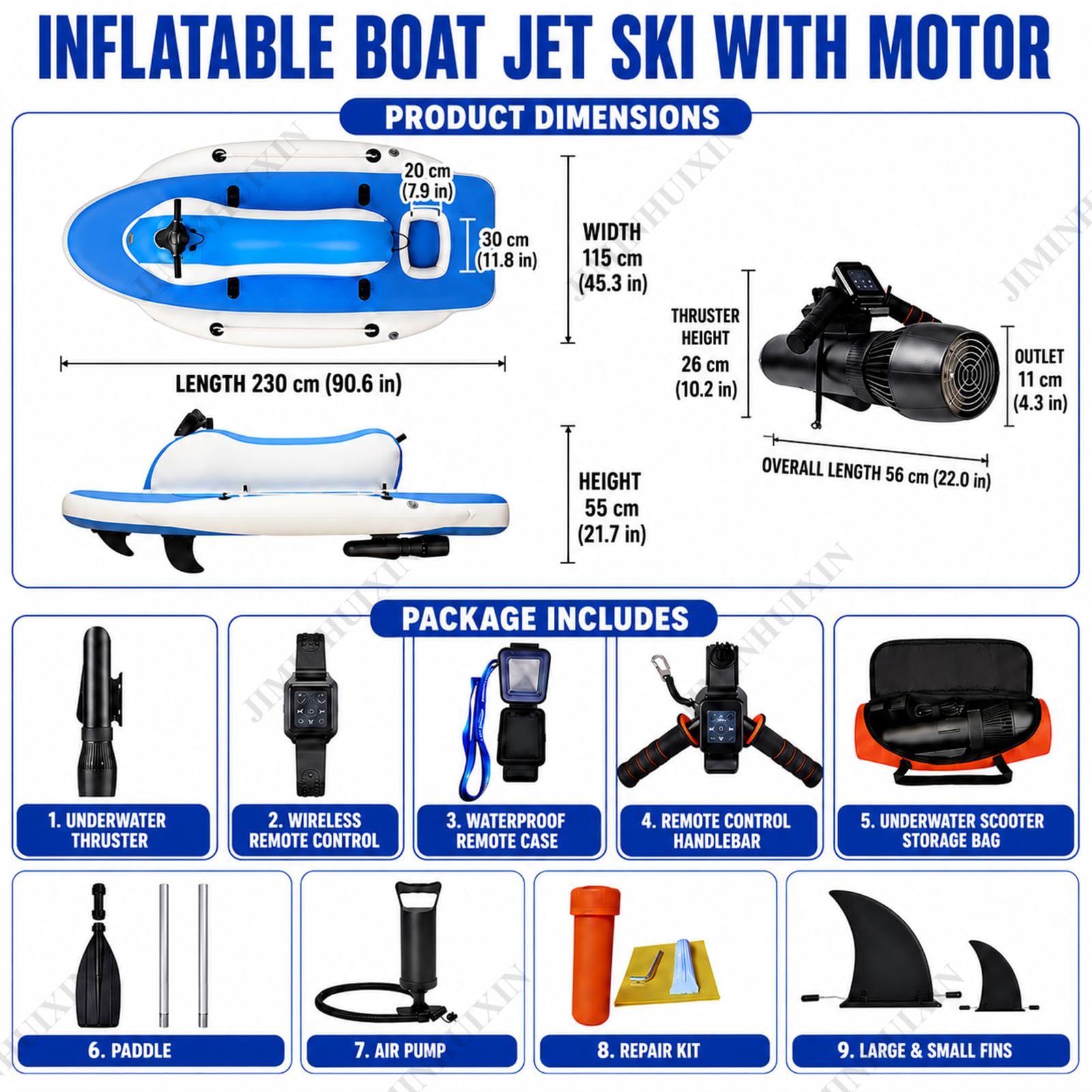 Barca Hinchable con Motor 500W/700W, Moto acuática Inflable eléctrica 150/200kg, Lancha EléCtrica De Verano para 2 Personas con Scooter Subacuático, 10 Velocidades, para Pesca y mar