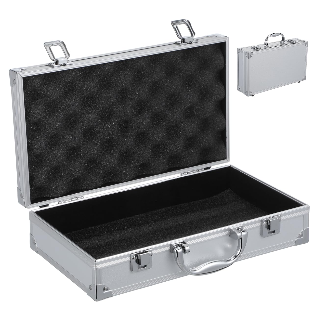 Flight Case Metal Briefcase: Aluminium Hard Case with Foam Silver Briefcase Waterproof Equipment Storage Protective Hardcase Lockable Toolbox Multi-Purpose Container Portable for Home Office Travel