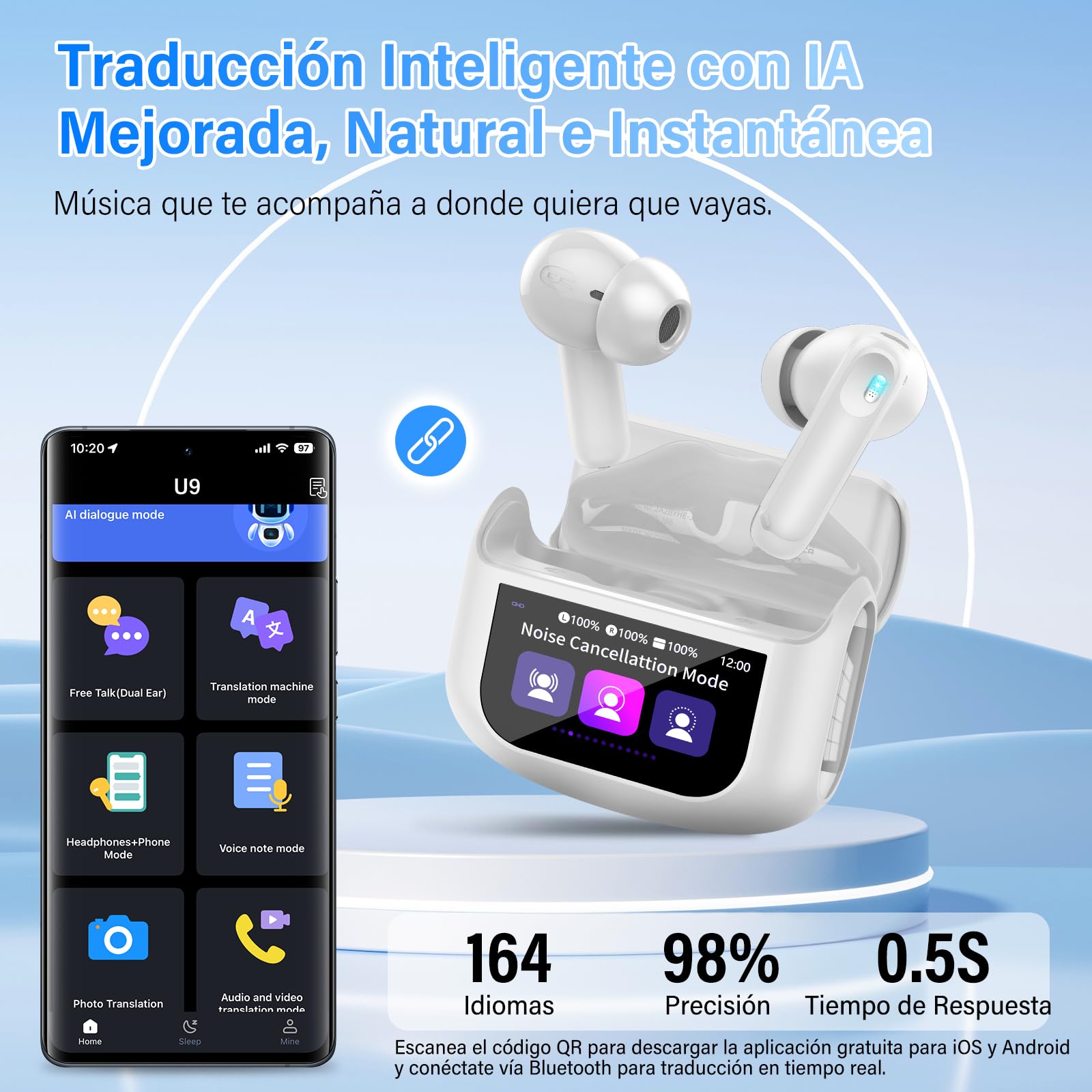 Auriculares Traductor en Tiempo Real 164 Idiomas Traductor Instantaneo Voz