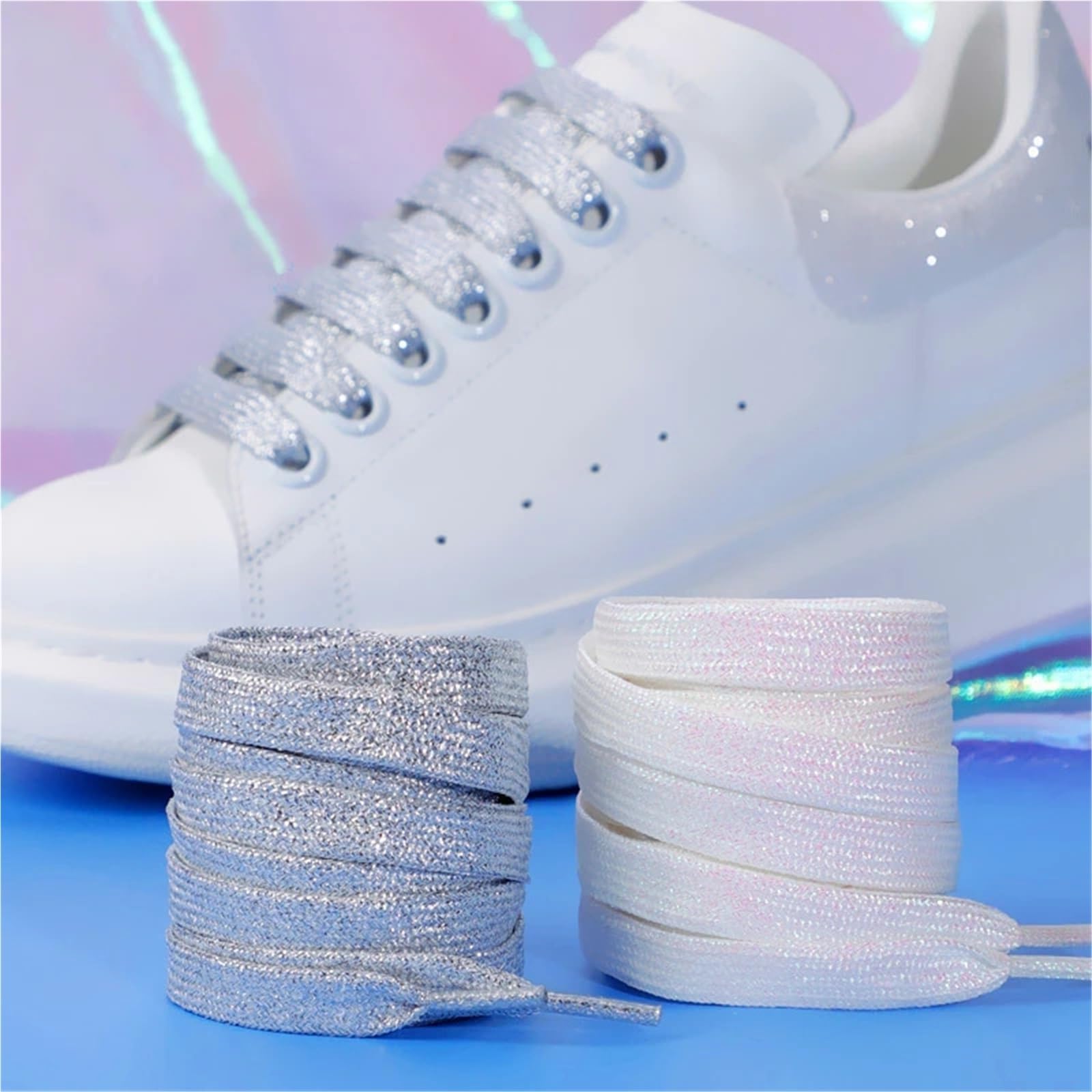 5 Paar Glitzer-Schnürsenkel, bunte, flache Schnürsenkel for sportliche Laufschuhe, Turnschuhe, Stiefel Für Sneaker