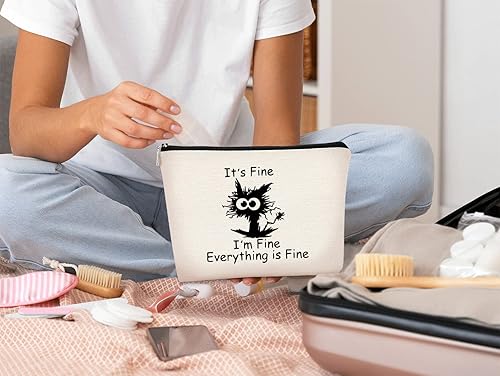 Miniatura 4 de It's Fine Everything is Fine - Bolsa de maquillaje inspiradora divertida para gatos, bolsa de cosméticos con cremallera, bolsa de aseo de viaje, la