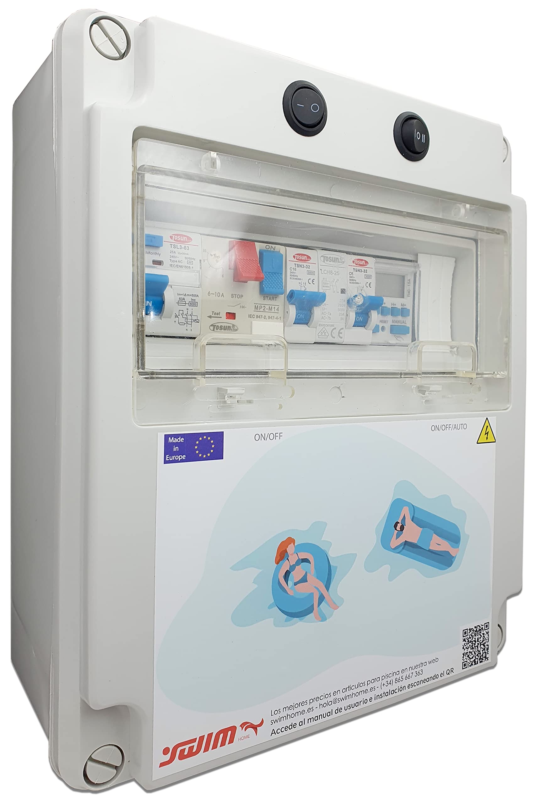 SWIMHOME Cuadro Eléctrico Piscina con Transformador 100W 12V, Control Remoto, Clorador y Bomba 1-2 CV, IP65