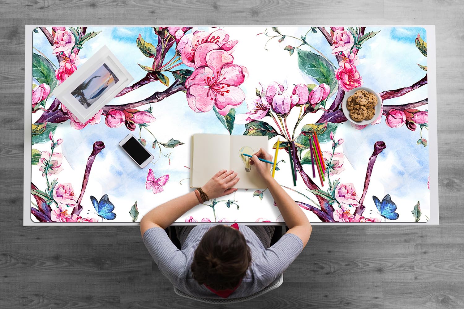 Sottomano da Scrivania 120x60 cm in Vinile PVC Protezione e Decorazione Facile da Pulire Superficie Protettiva per Ufficio e Casa Antiscivolo Impermeabile - albero di albicocca